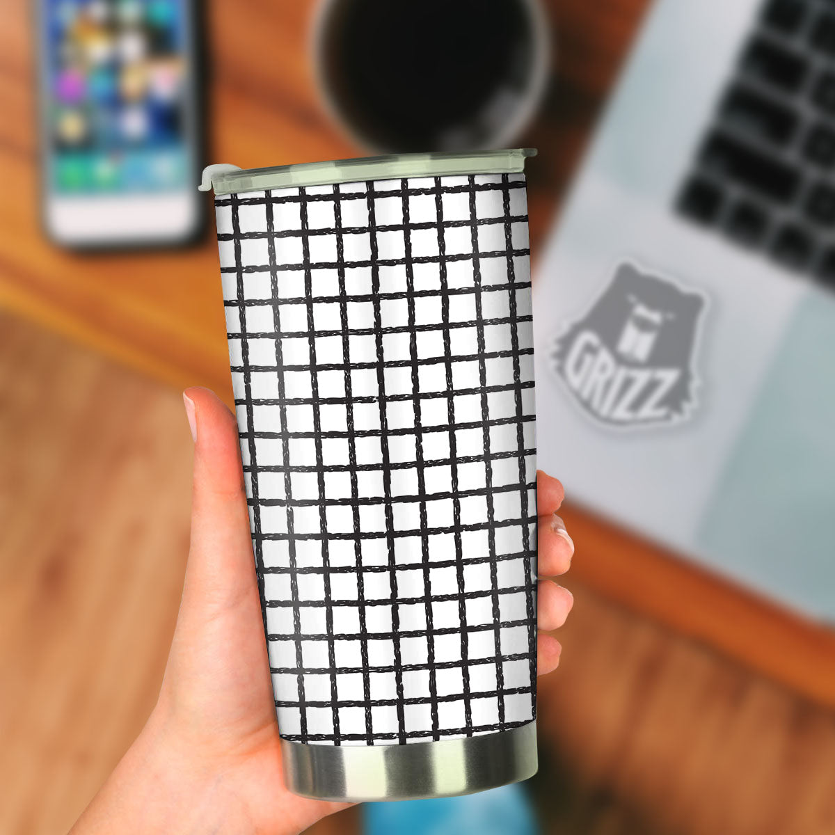 Windowpane Doodle Print Pattern Tumbler-grizzshop