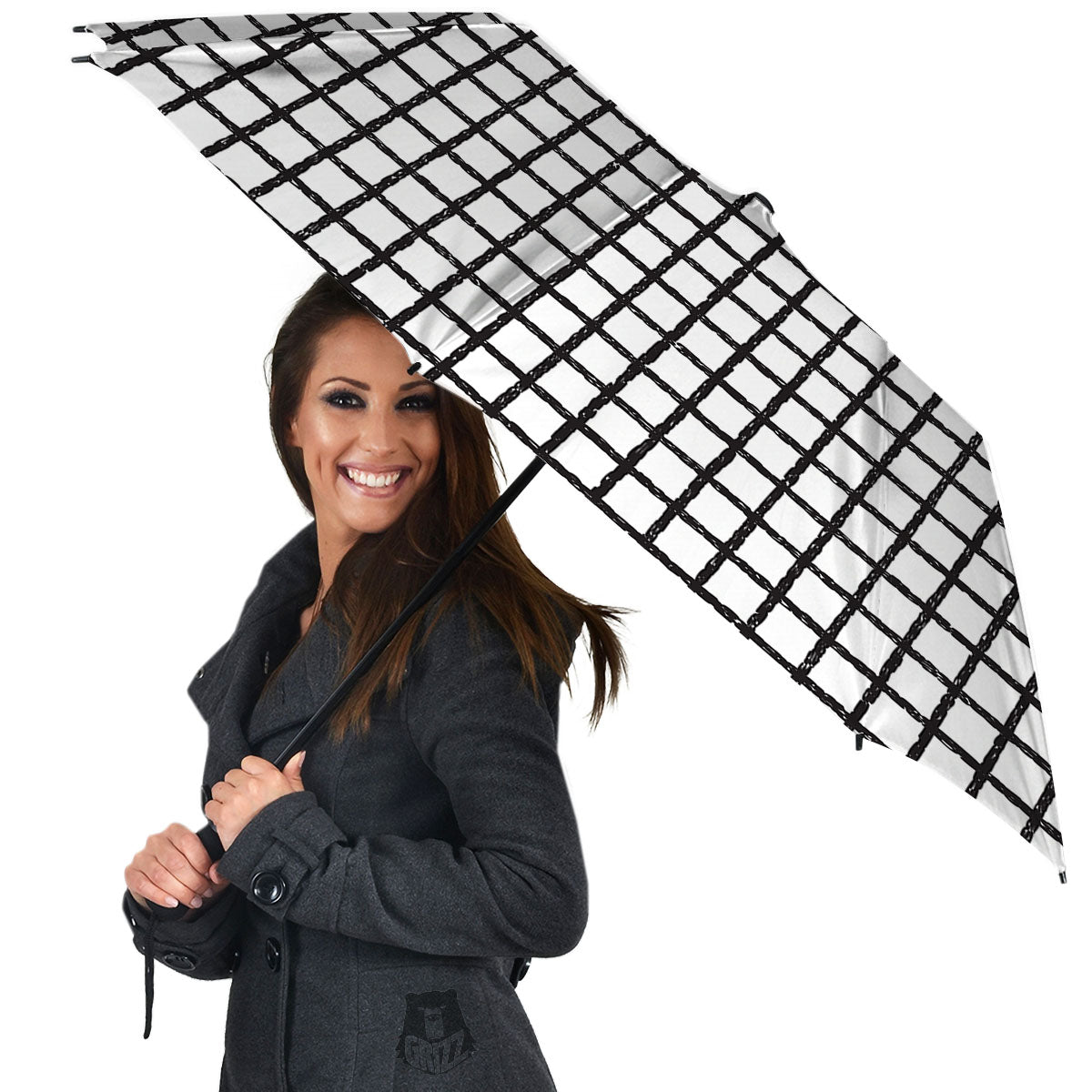 Windowpane Doodle Print Pattern Umbrella-grizzshop