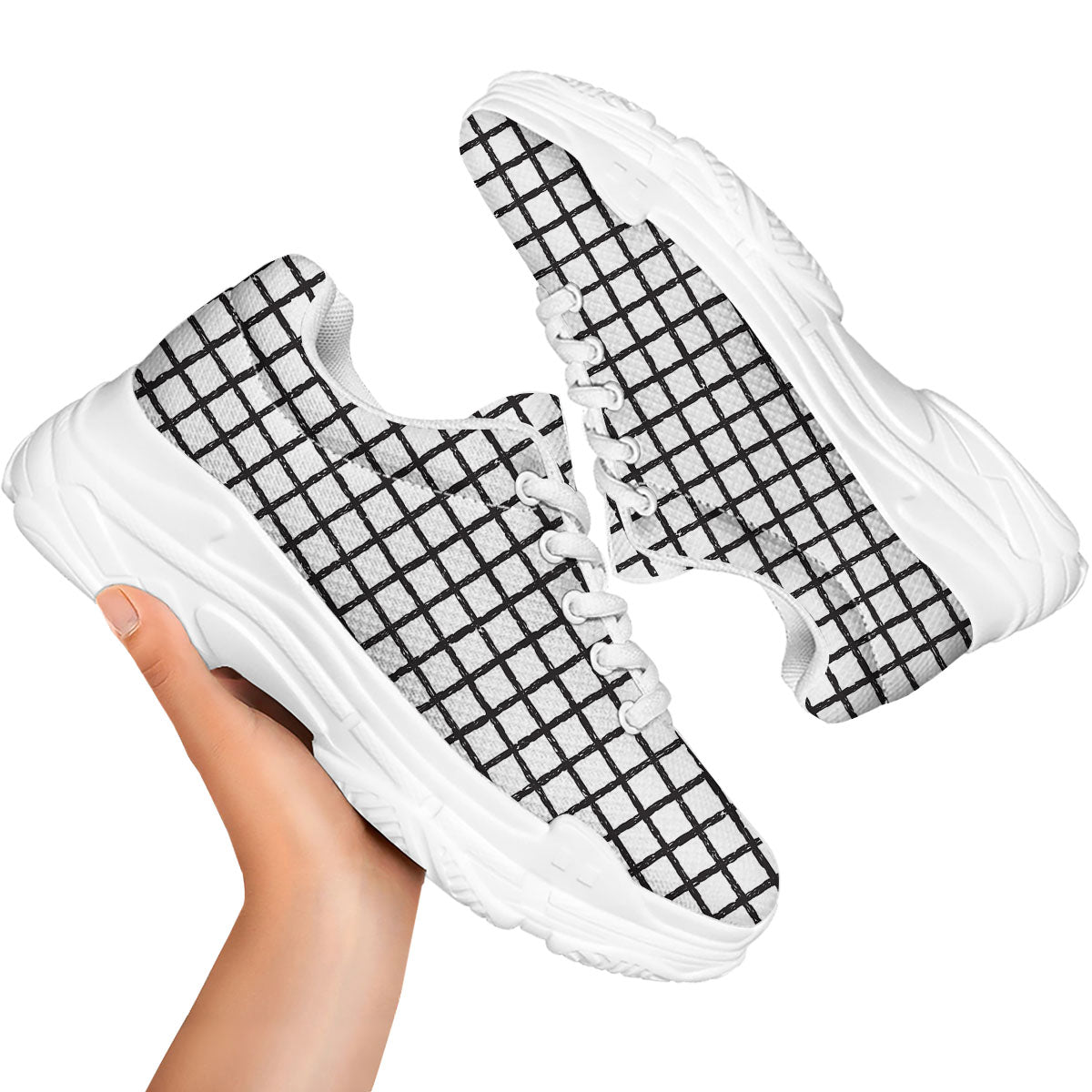Windowpane Doodle Print Pattern White Chunky Shoes-grizzshop