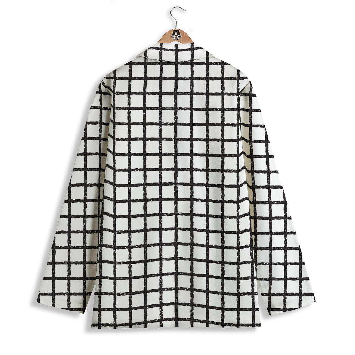 Windowpane Doodle Print Pattern Women's Blazer-grizzshop