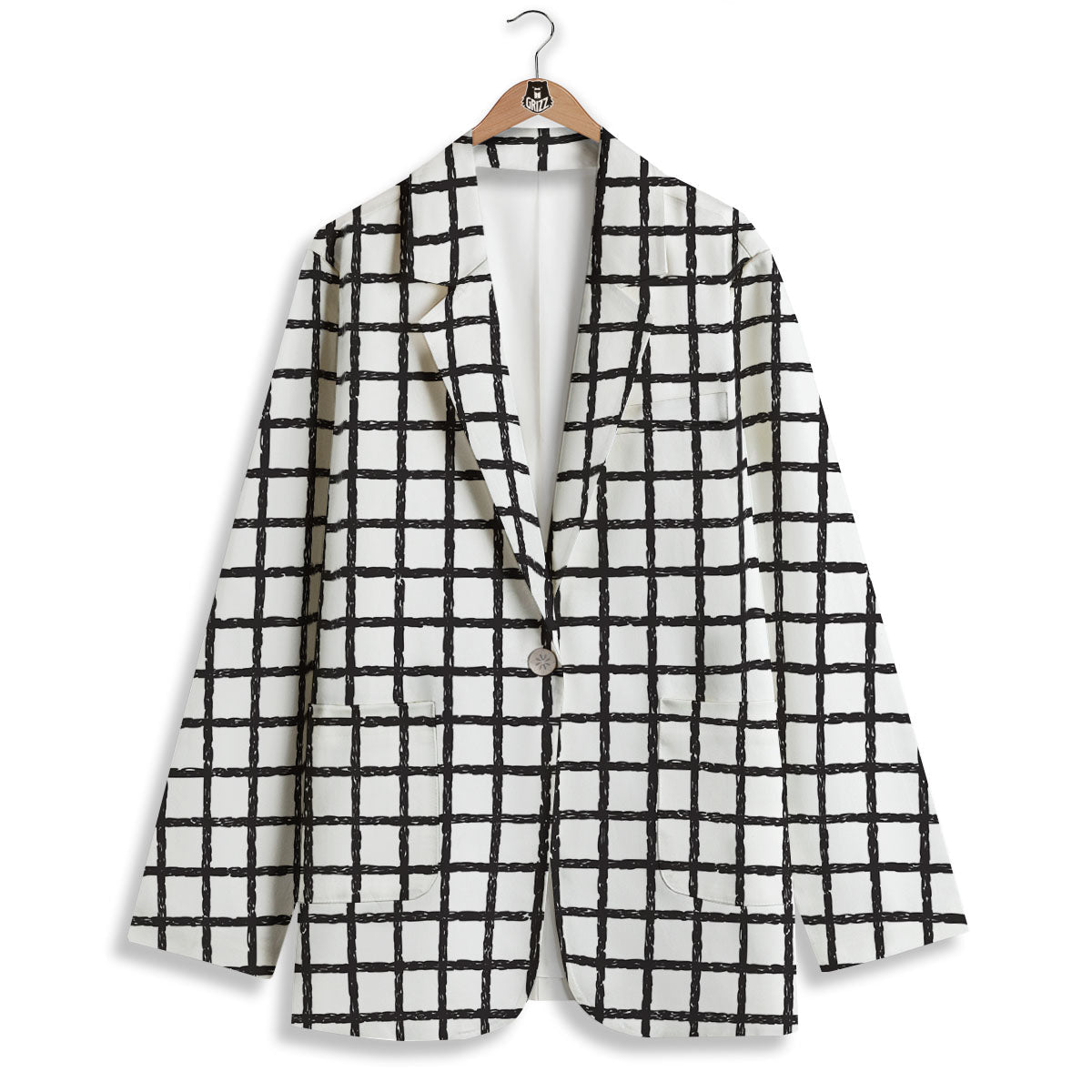 Windowpane Doodle Print Pattern Women's Blazer-grizzshop