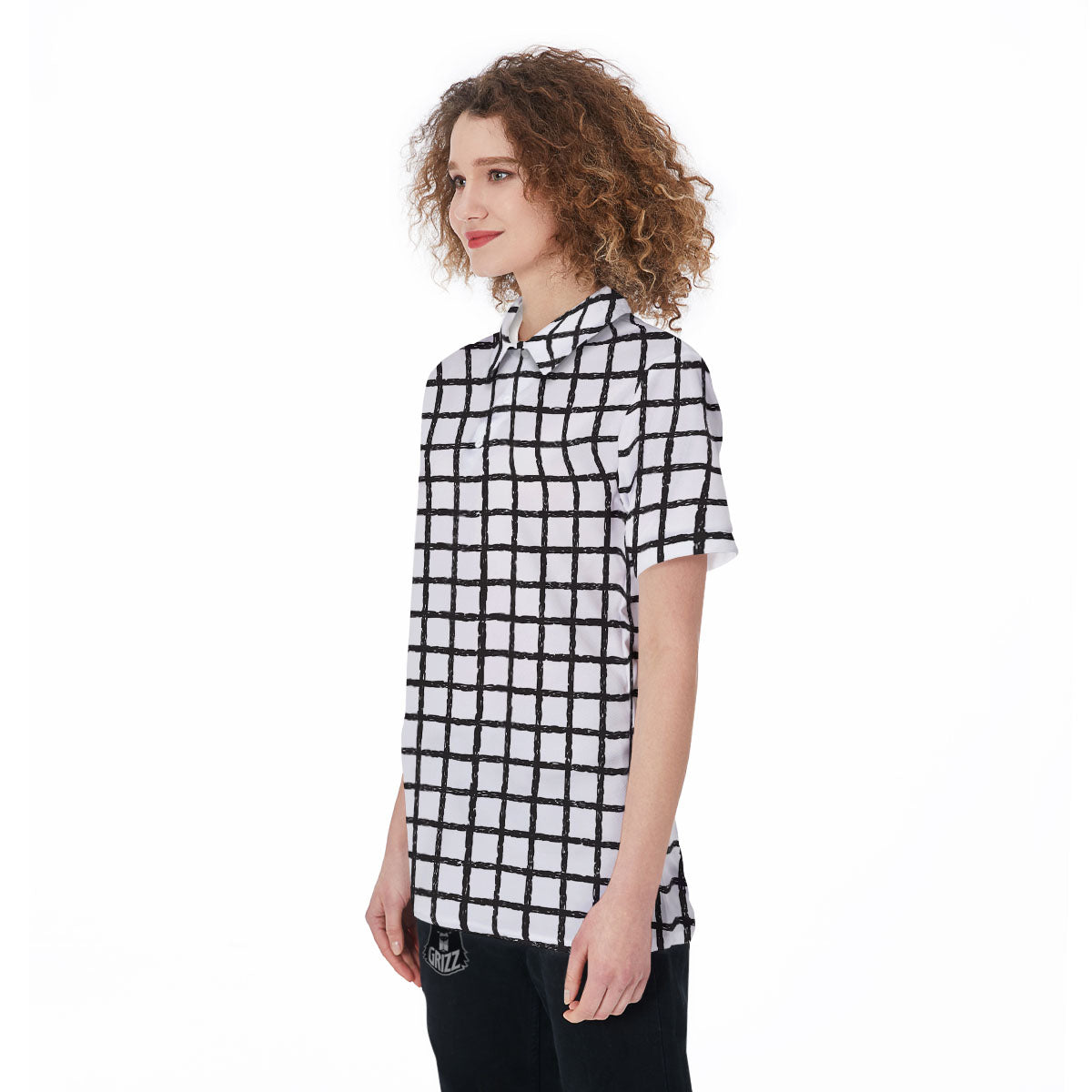 Windowpane Doodle Print Pattern Women's Golf Shirts-grizzshop