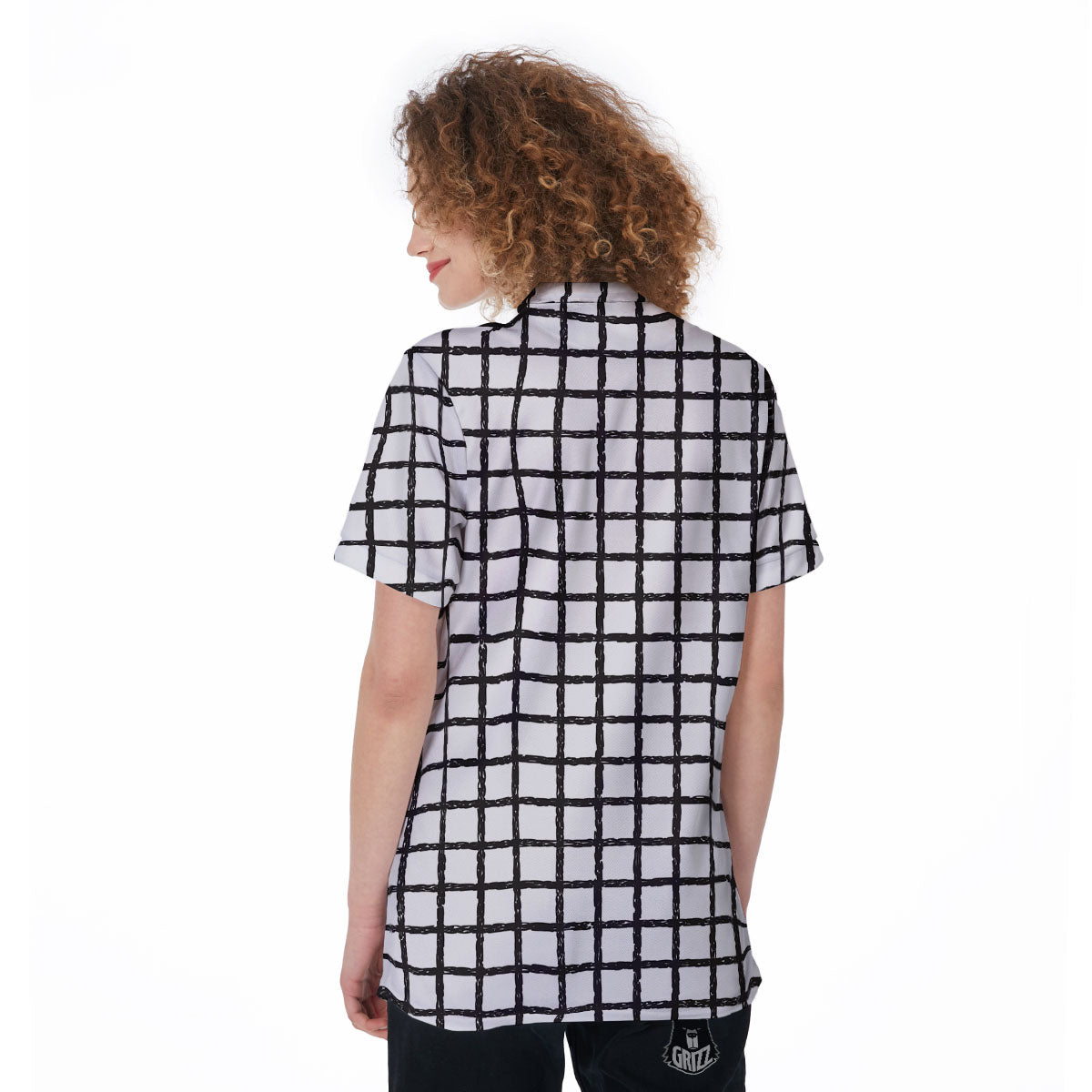 Windowpane Doodle Print Pattern Women's Golf Shirts-grizzshop