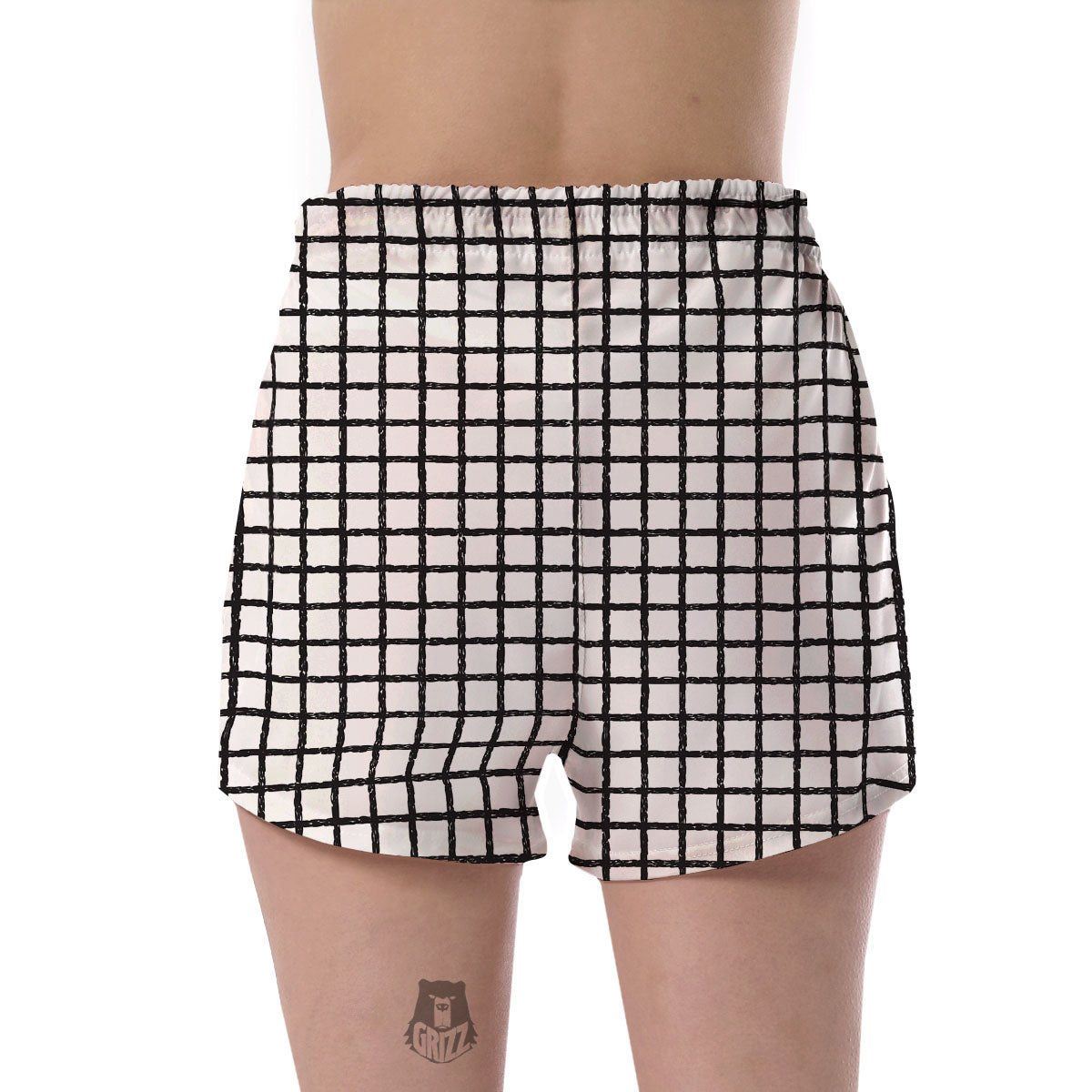 Windowpane Doodle Print Pattern Women's Shorts-grizzshop