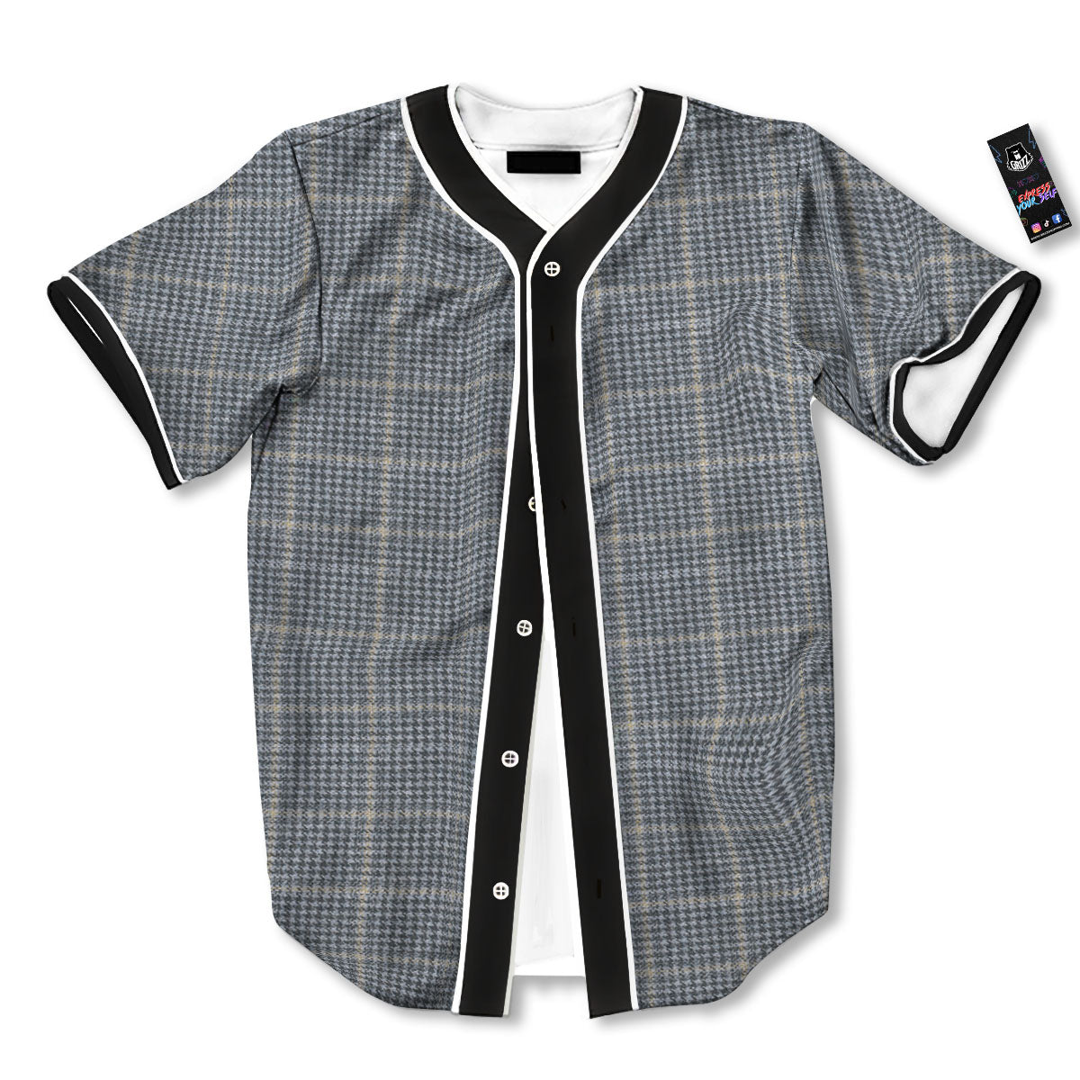 Windowpane Grey Print Pattern Baseball Jersey-grizzshop
