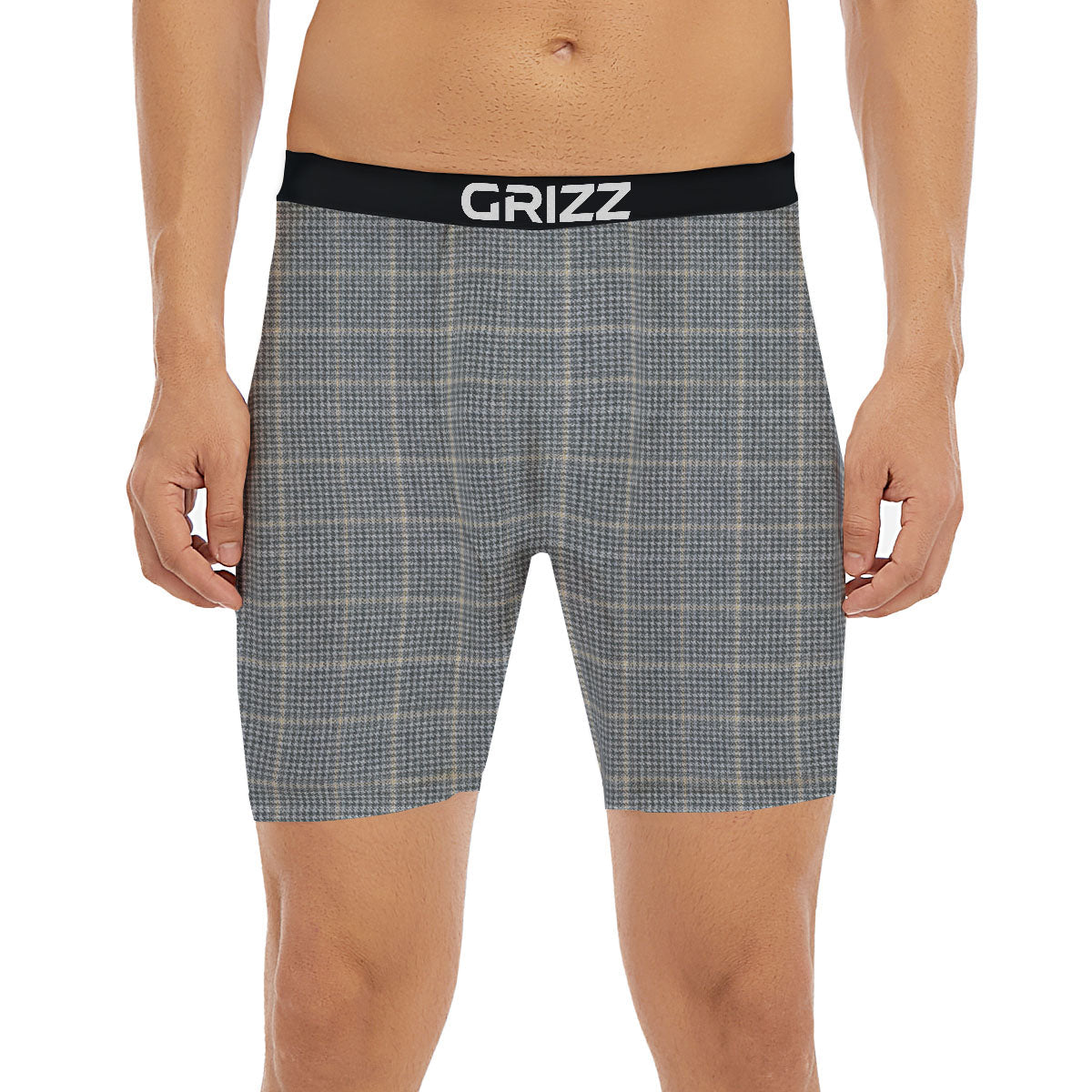 Windowpane Grey Print Pattern Boxer Briefs-grizzshop