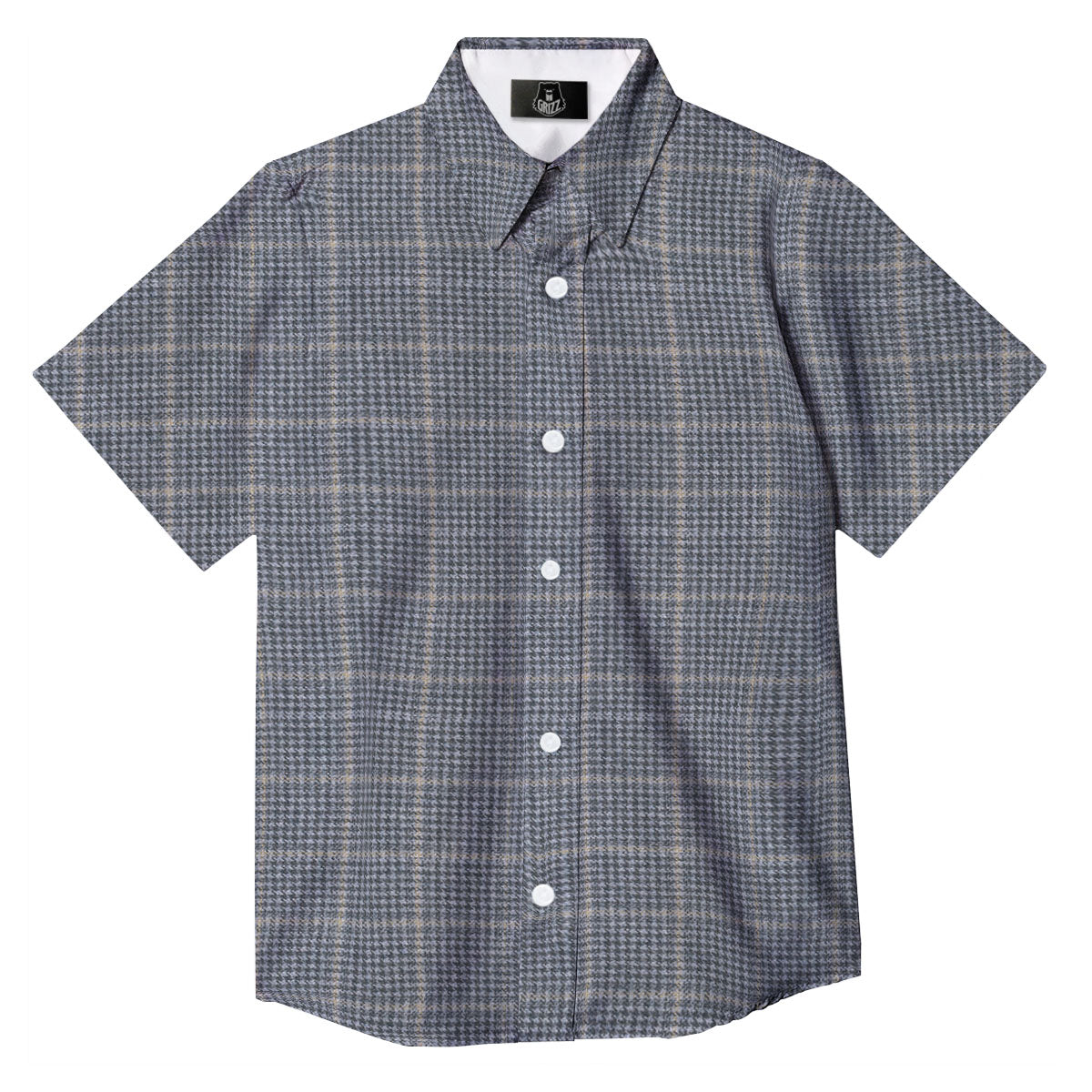 Windowpane Grey Print Pattern Button Up Shirt-grizzshop