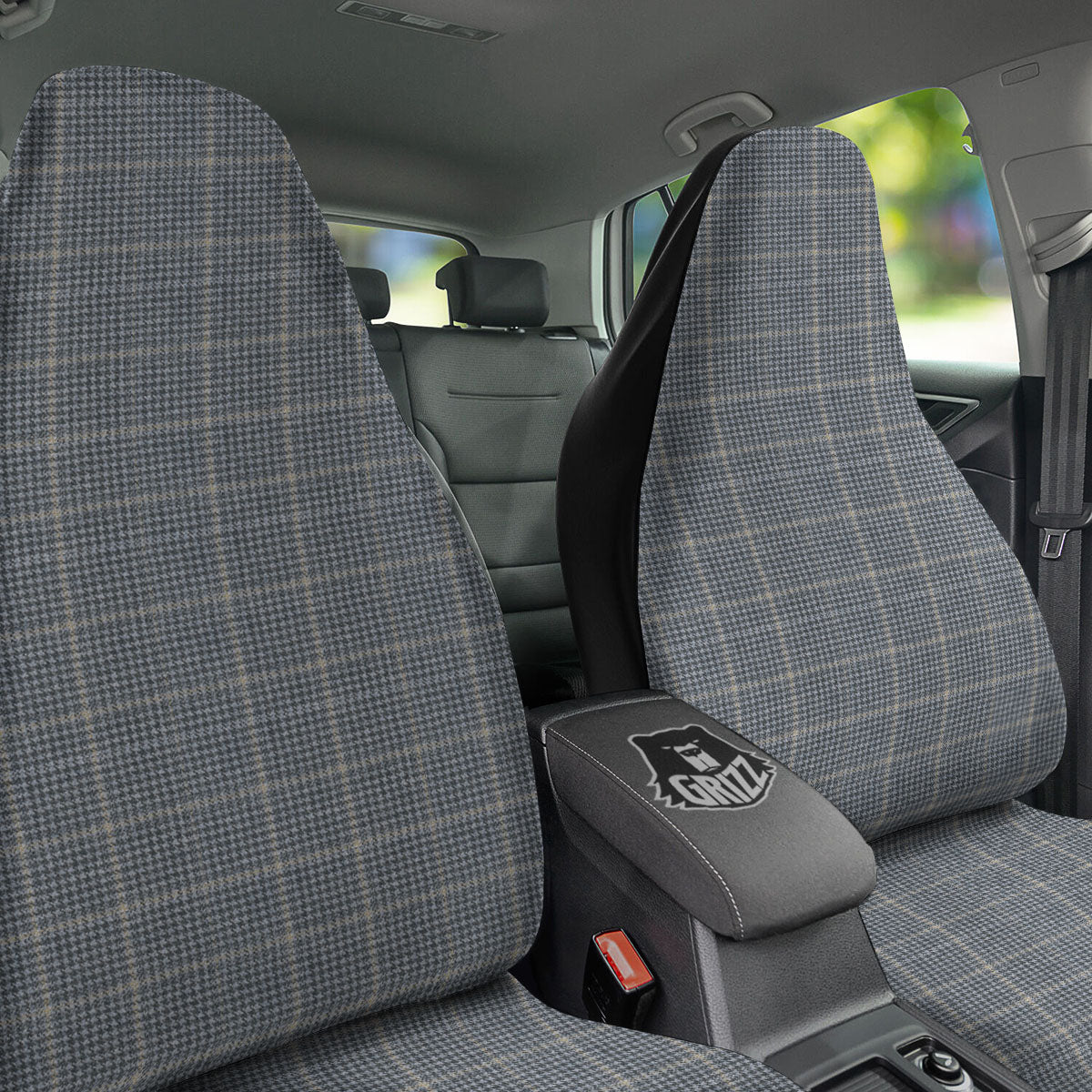 Windowpane Grey Print Pattern Car Seat Covers-grizzshop