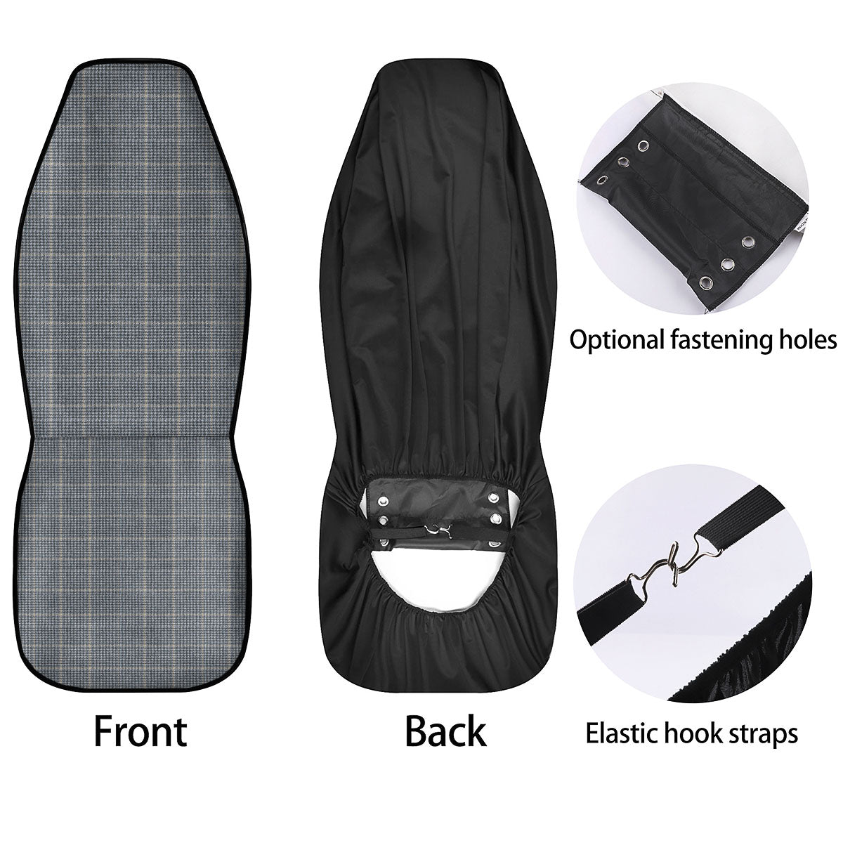 Windowpane Grey Print Pattern Car Seat Covers-grizzshop
