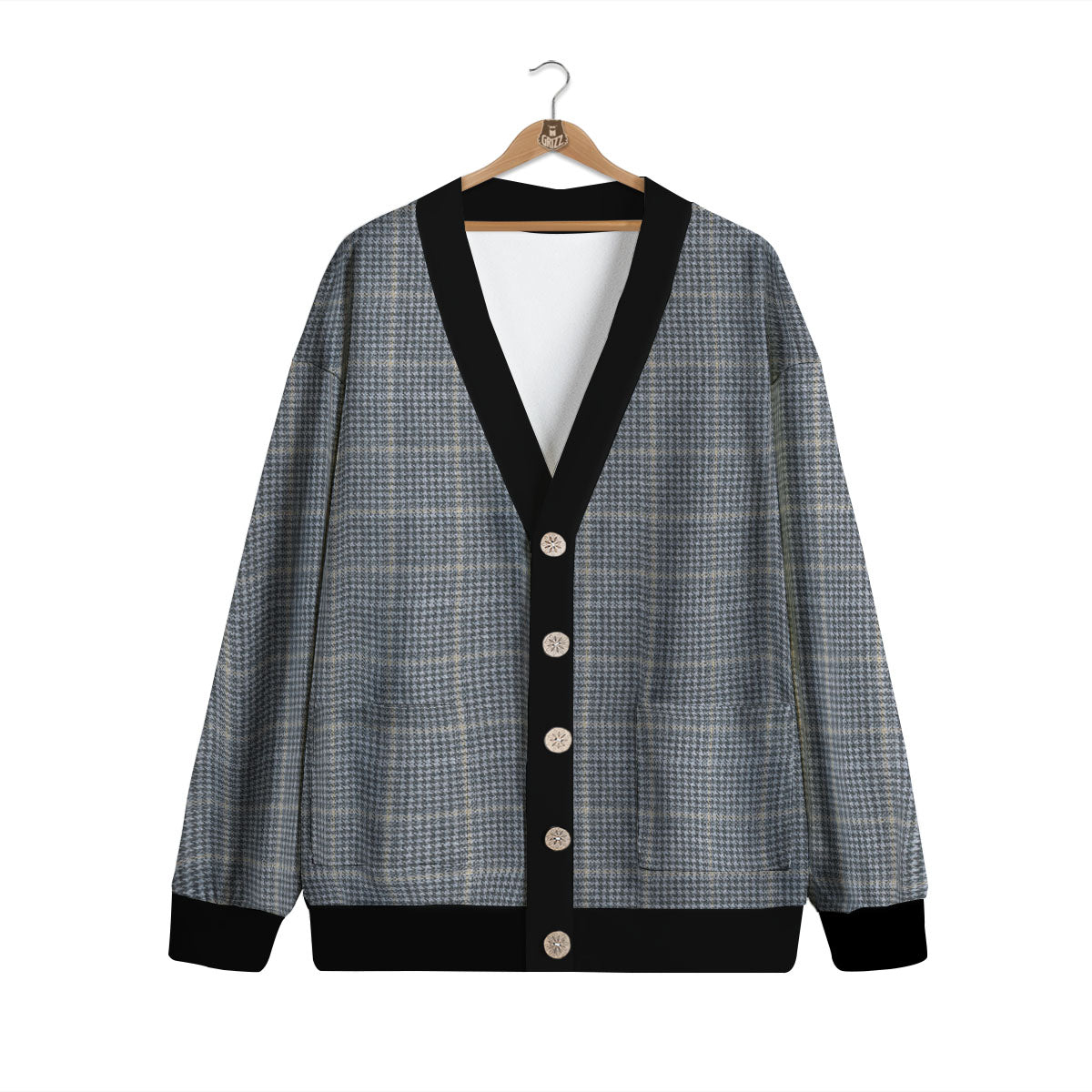 Windowpane Grey Print Pattern Cardigan-grizzshop
