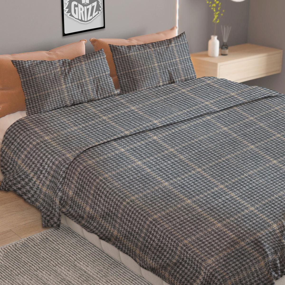 Windowpane Grey Print Pattern Duvet Cover Bedding Set-grizzshop