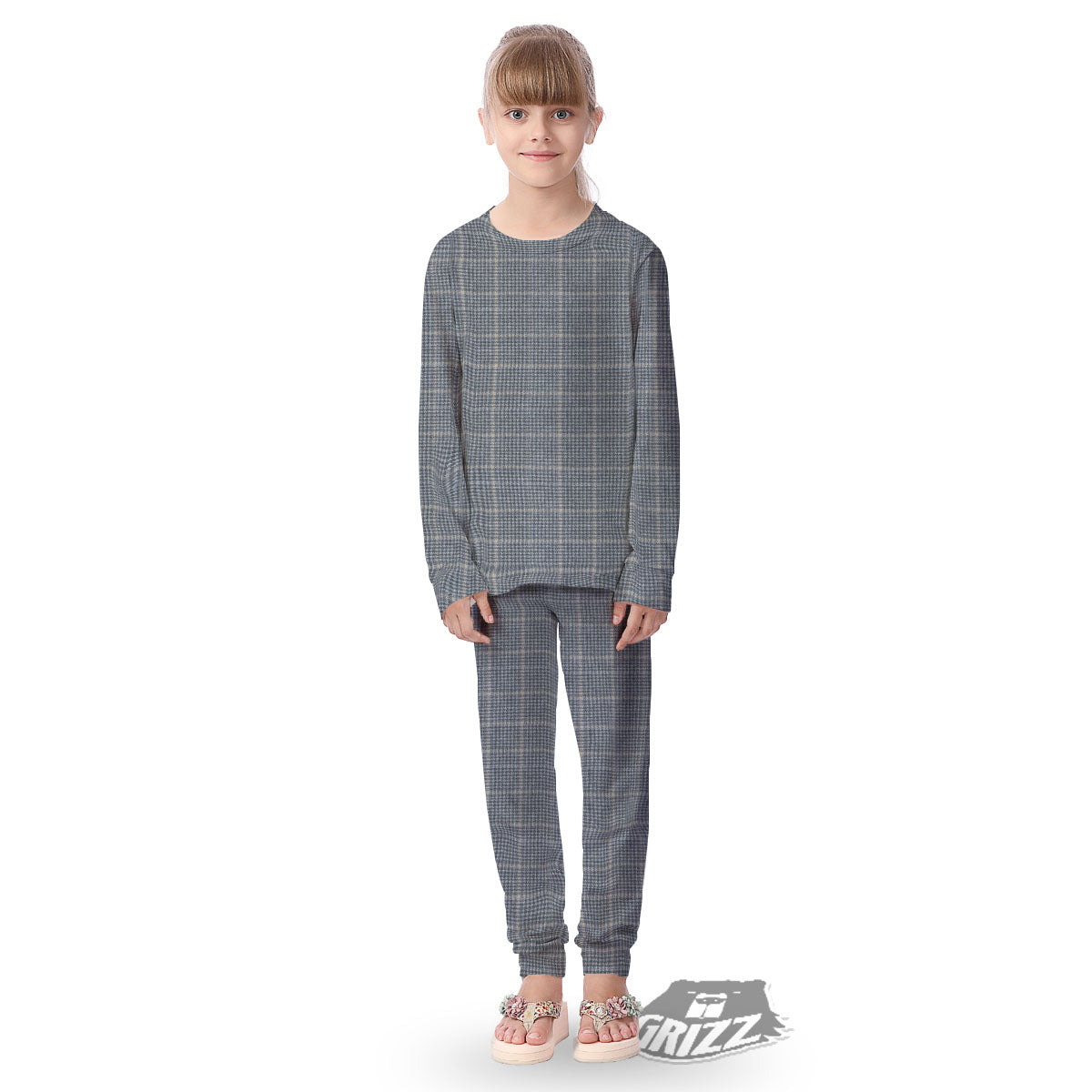 Windowpane Grey Print Pattern Kid's Pajamas-grizzshop