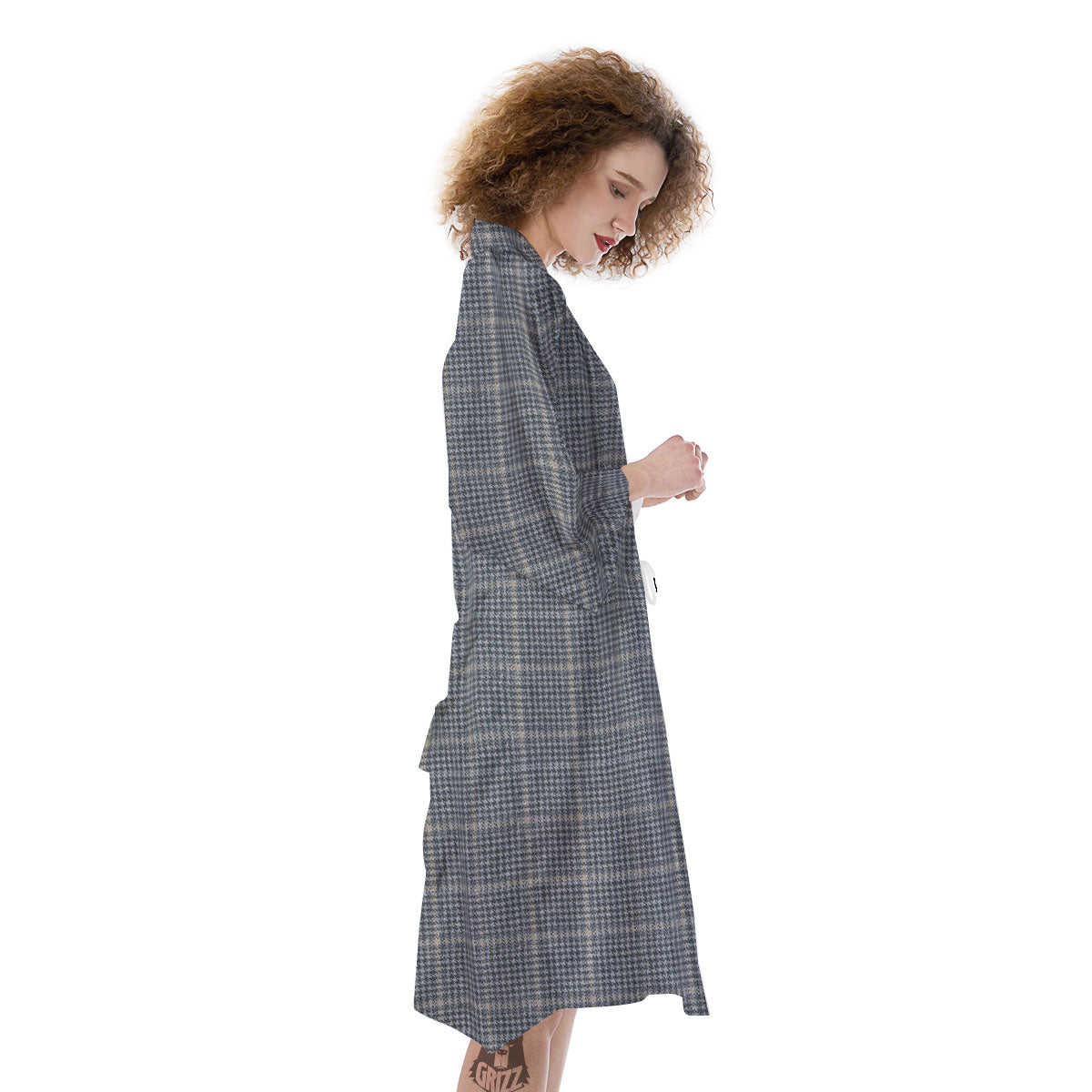 Windowpane Grey Print Pattern Kimono-grizzshop