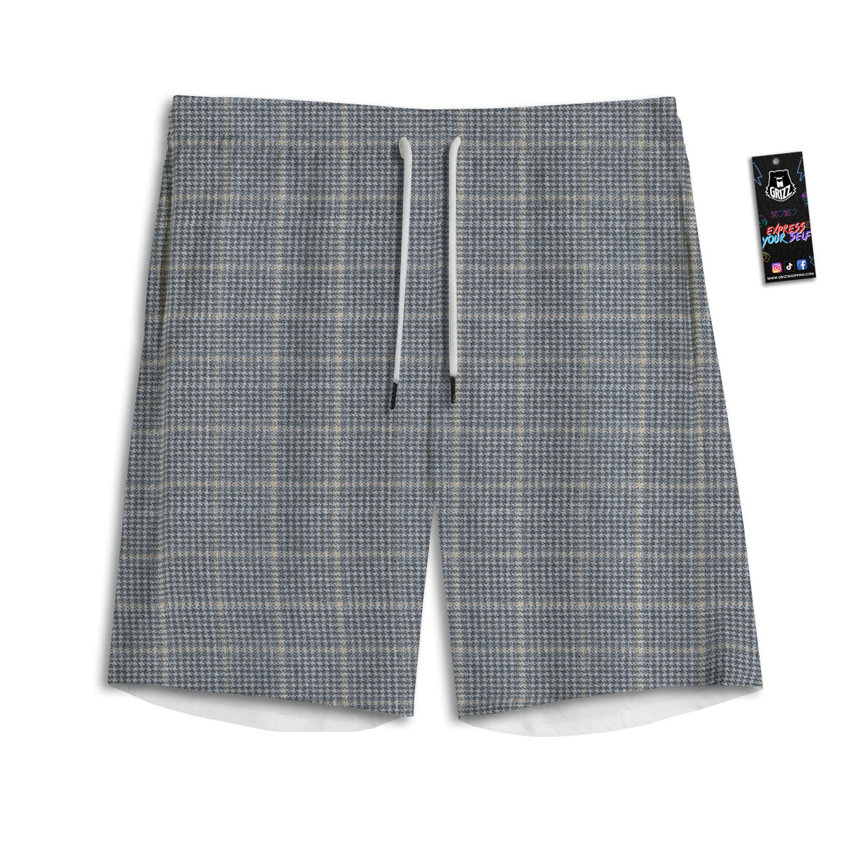 Windowpane Grey Print Pattern Men's Athletic Shorts-grizzshop
