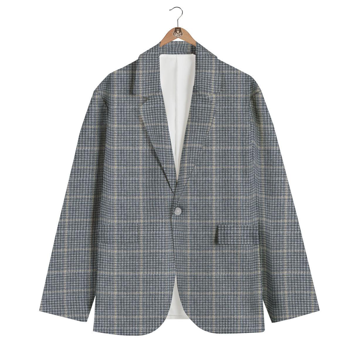 Windowpane Grey Print Pattern Men's Blazer-grizzshop