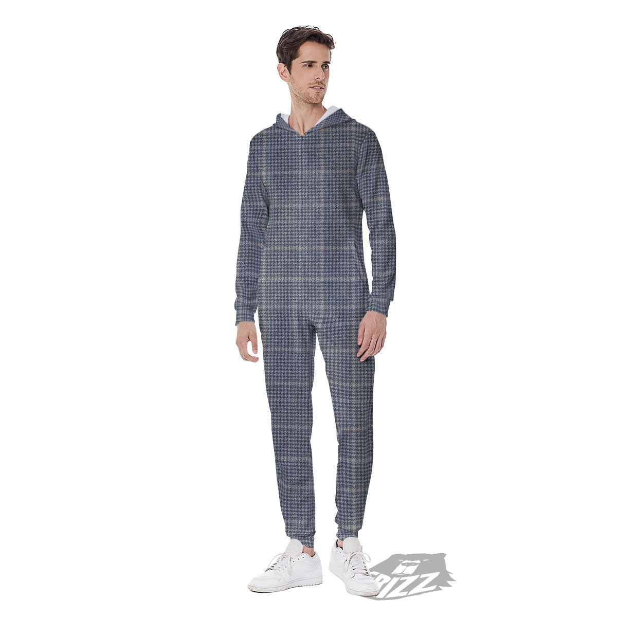 Windowpane Grey Print Pattern Men's Jumpsuit-grizzshop