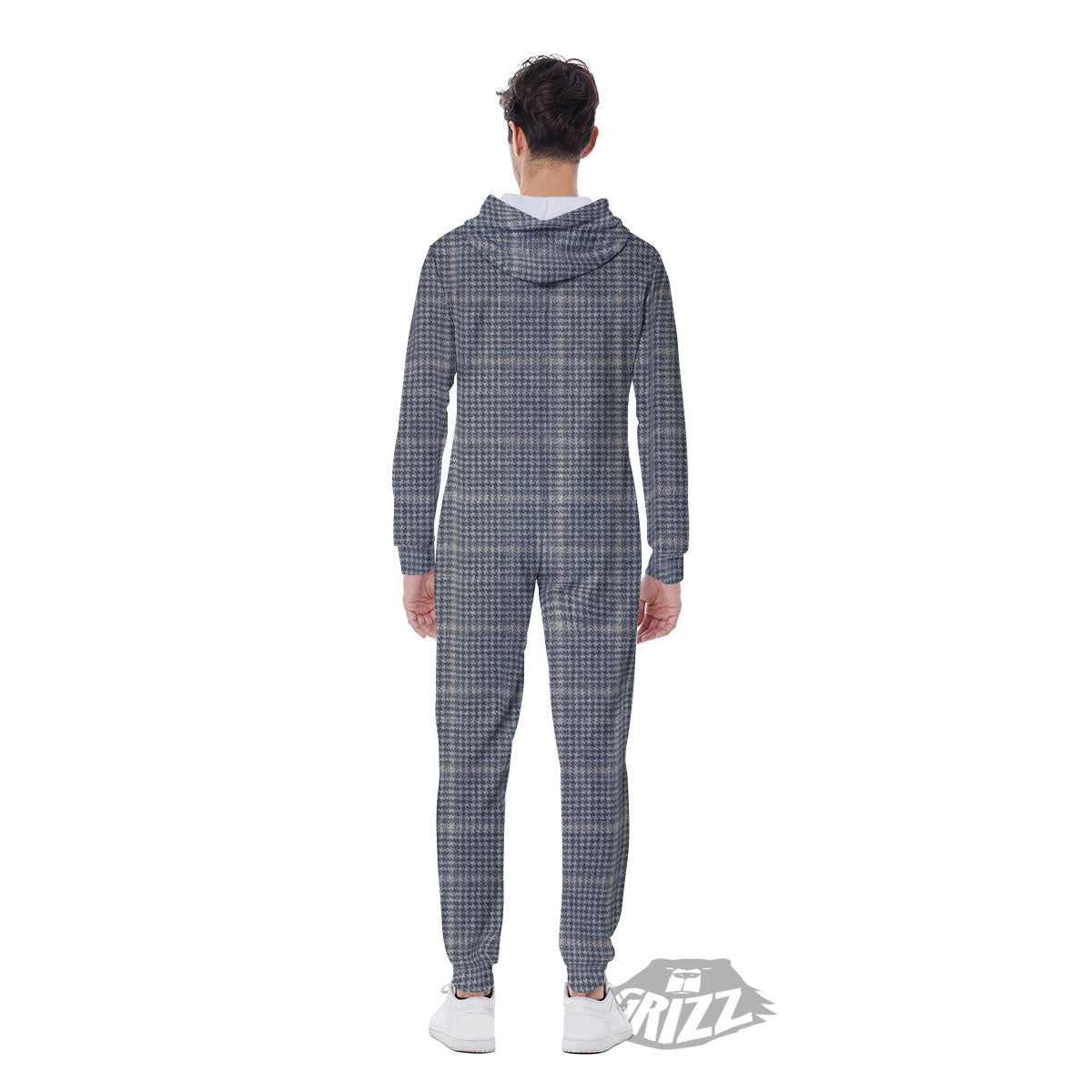 Windowpane Grey Print Pattern Men's Jumpsuit-grizzshop