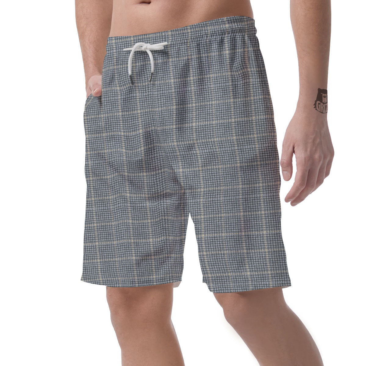 Windowpane Grey Print Pattern Men's Shorts-grizzshop