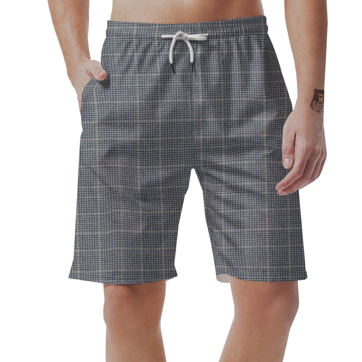 Windowpane Grey Print Pattern Men's Shorts-grizzshop