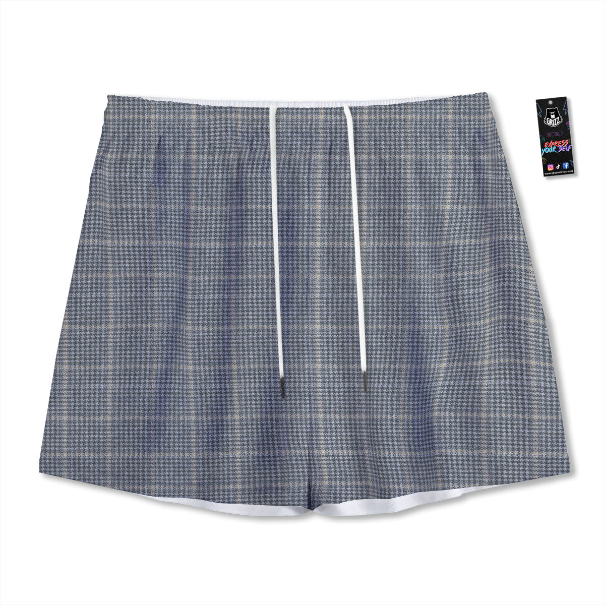 Windowpane Grey Print Pattern Mesh Shorts-grizzshop