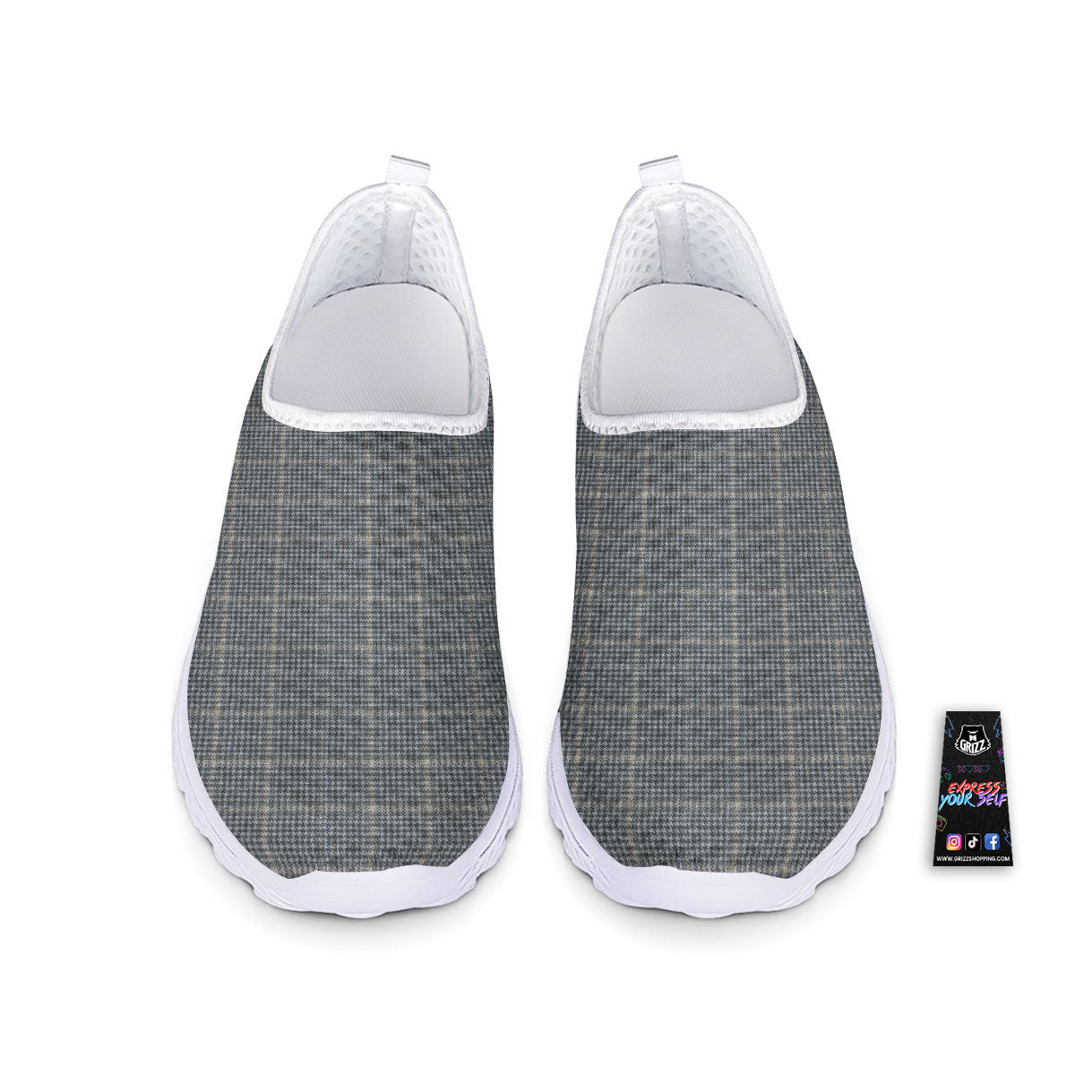 Windowpane Grey Print Pattern Nurse Shoes-grizzshop