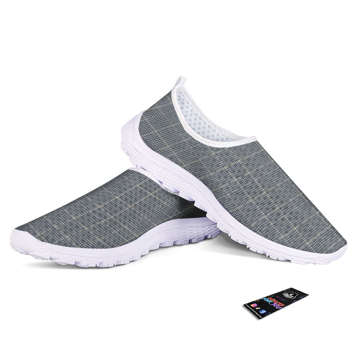 Windowpane Grey Print Pattern Nurse Shoes-grizzshop