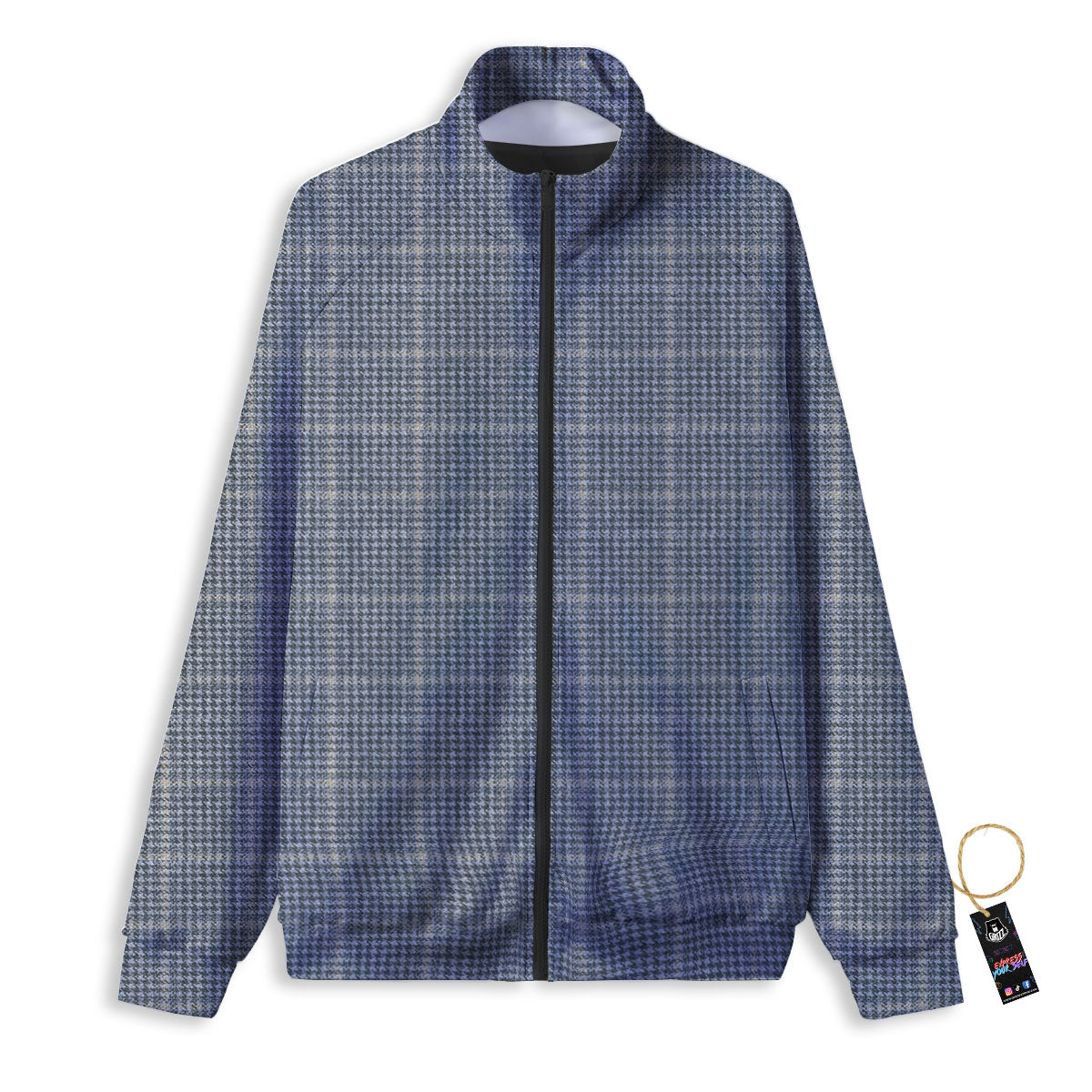 Windowpane Grey Print Pattern Track Jacket-grizzshop