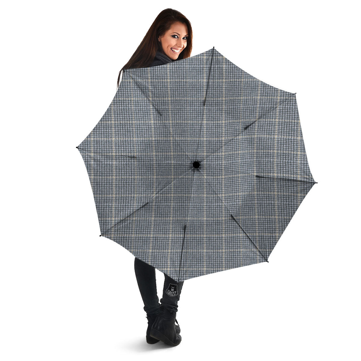 Windowpane Grey Print Pattern Umbrella-grizzshop