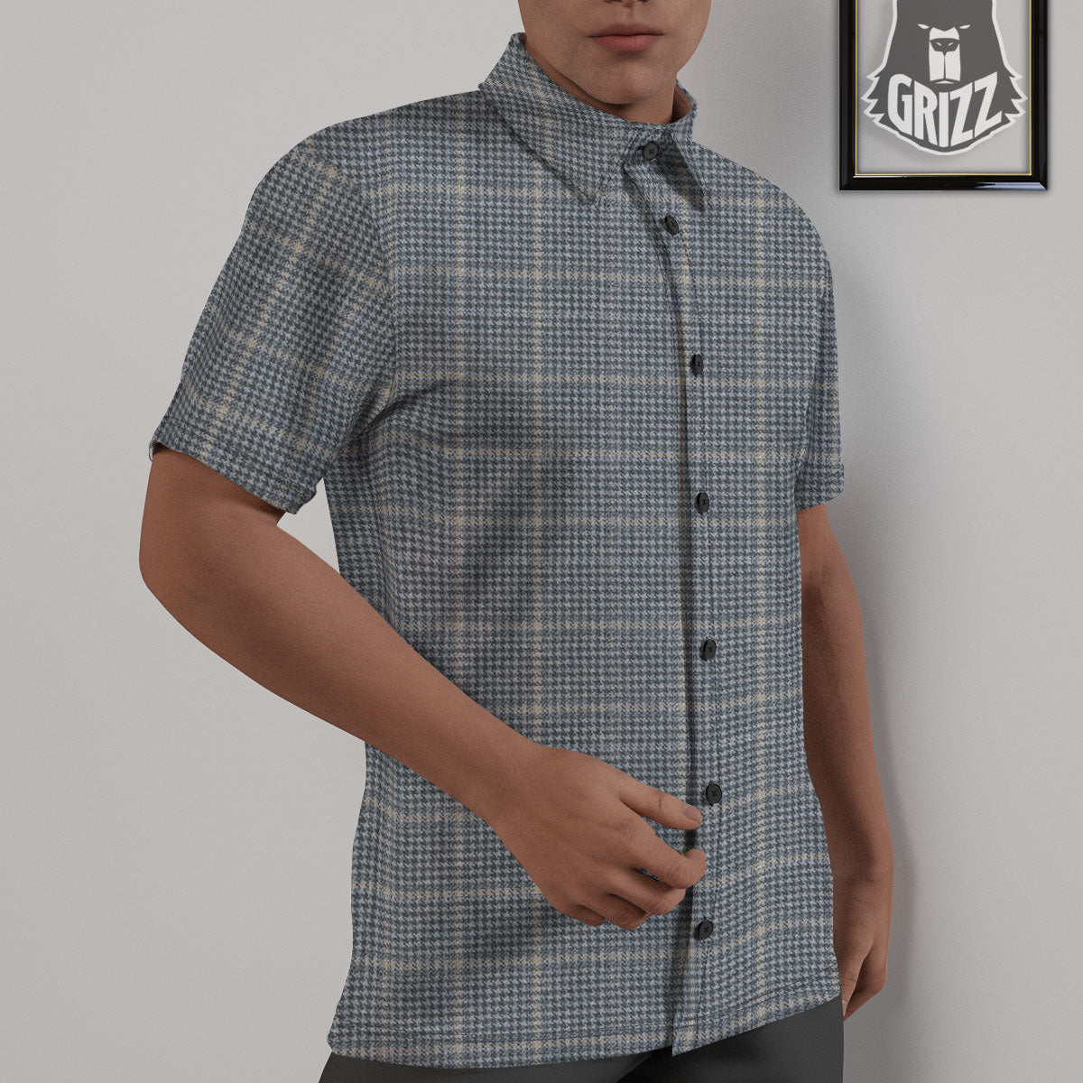 Windowpane Grey Print Pattern Untucked Shirts-grizzshop