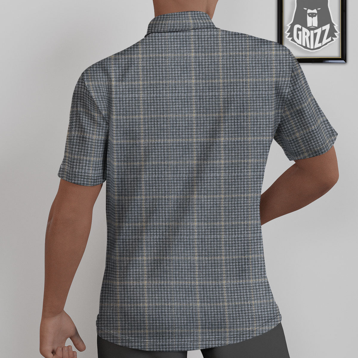 Windowpane Grey Print Pattern Untucked Shirts-grizzshop