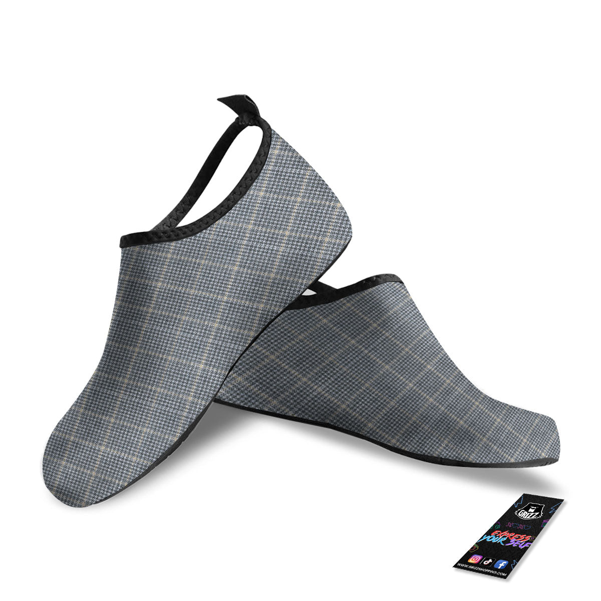 Windowpane Grey Print Pattern Water Shoes-grizzshop