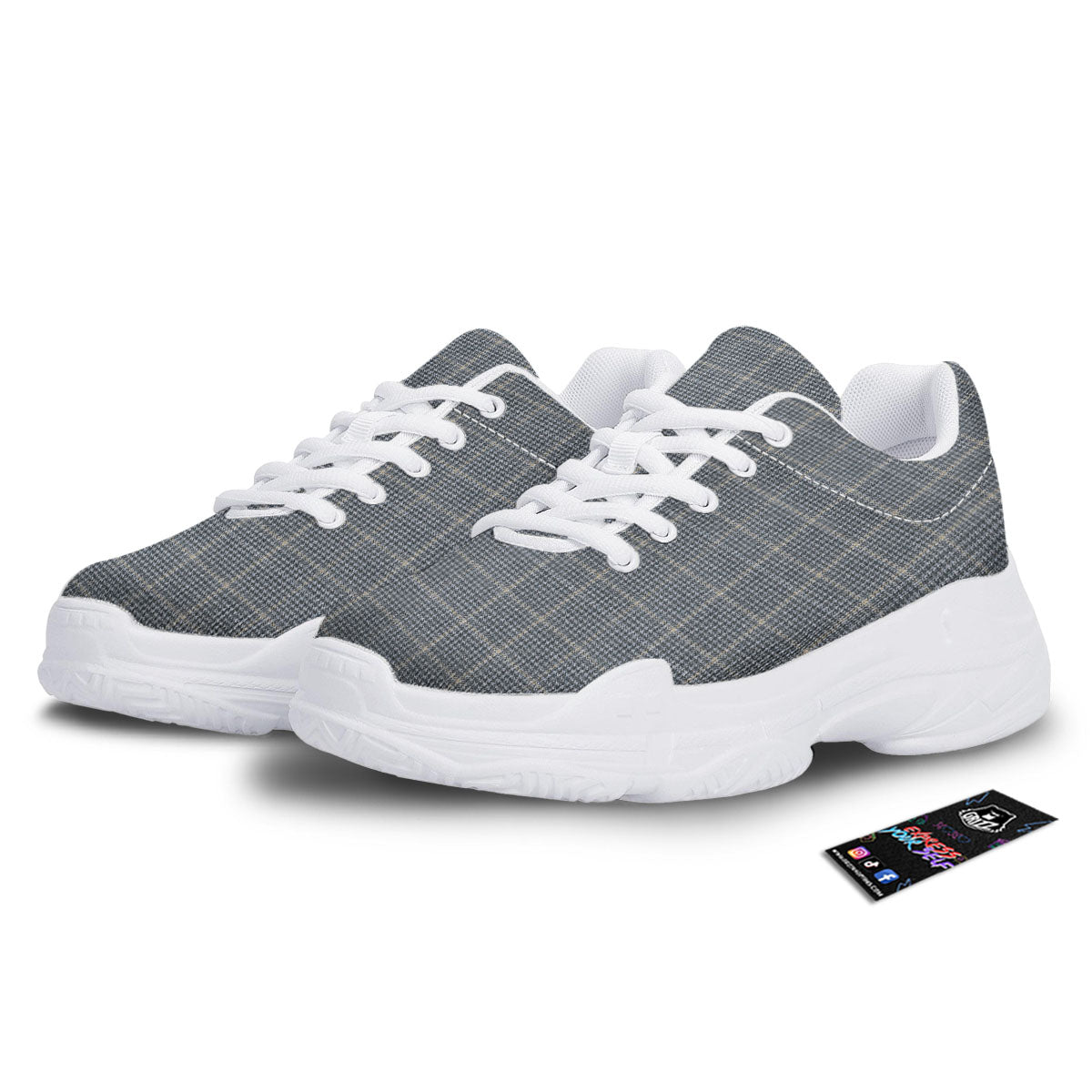 Windowpane Grey Print Pattern White Chunky Shoes-grizzshop