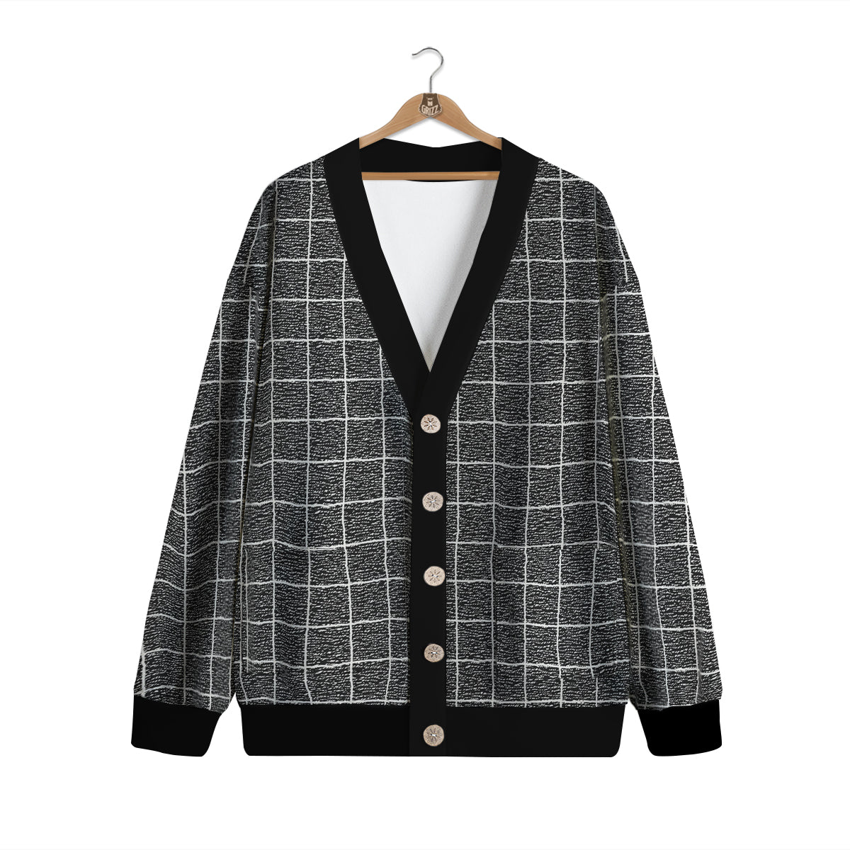 Windowpane Noisy Print Pattern Cardigan-grizzshop