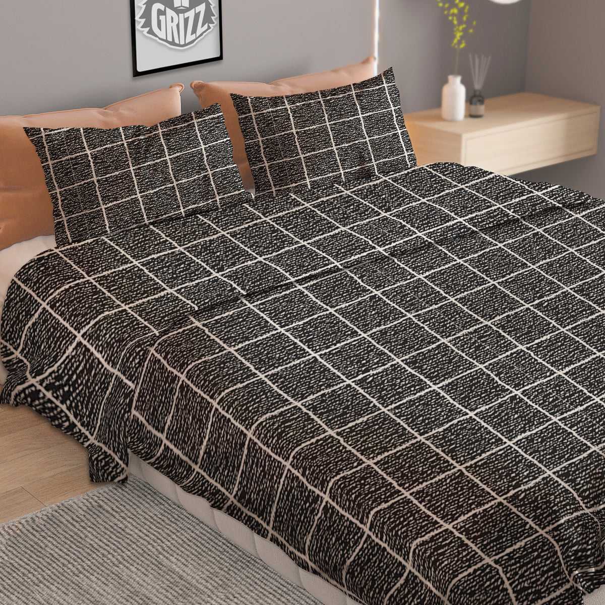 Windowpane Noisy Print Pattern Duvet Cover Bedding Set-grizzshop