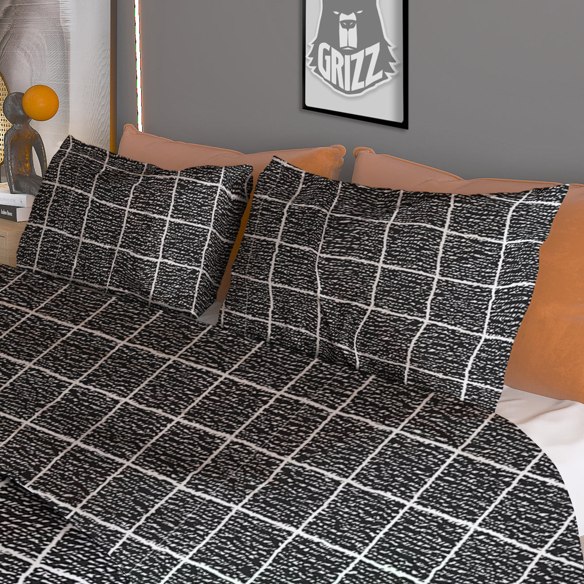 Windowpane Noisy Print Pattern Duvet Cover Bedding Set-grizzshop