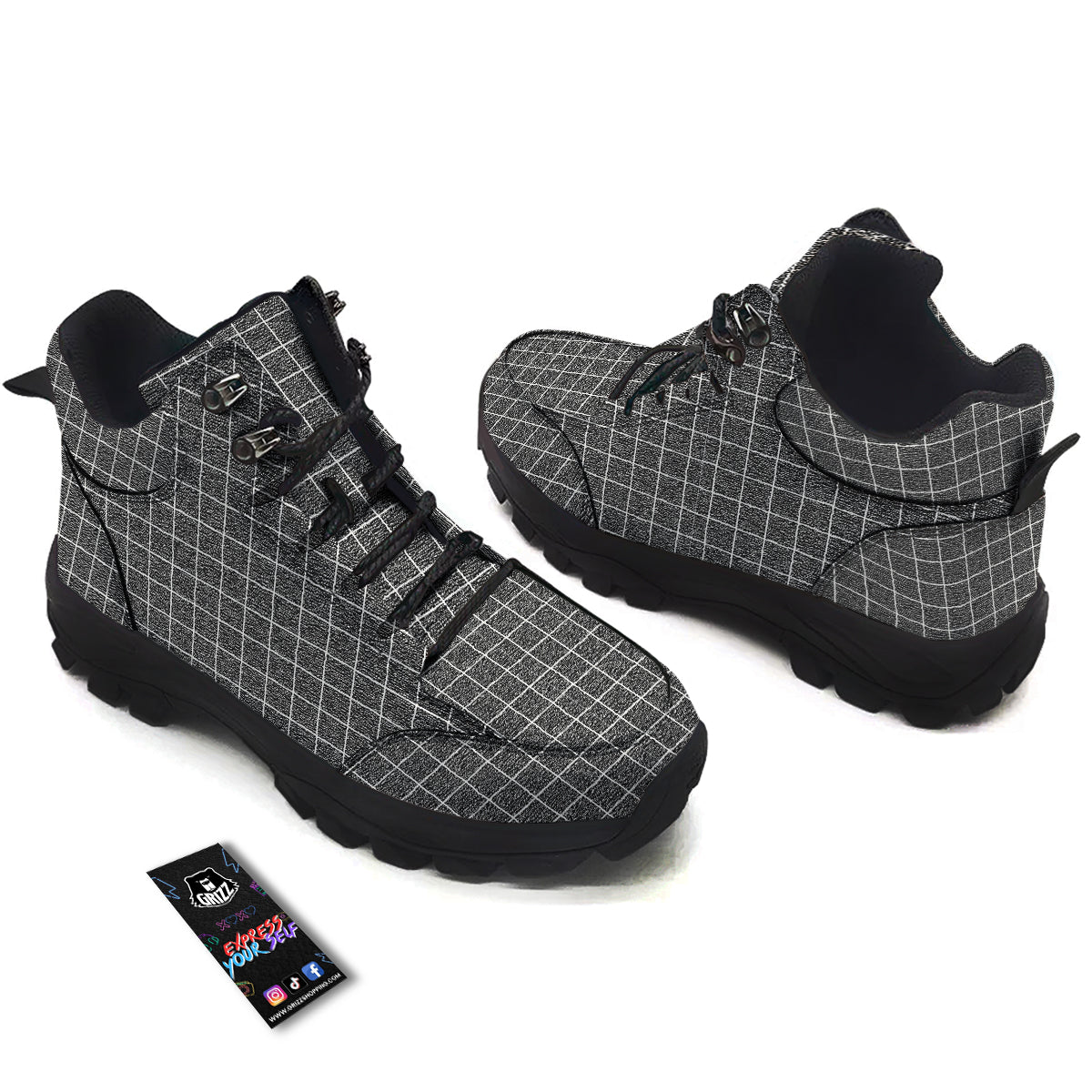 Windowpane Noisy Print Pattern Hiking Shoes-grizzshop
