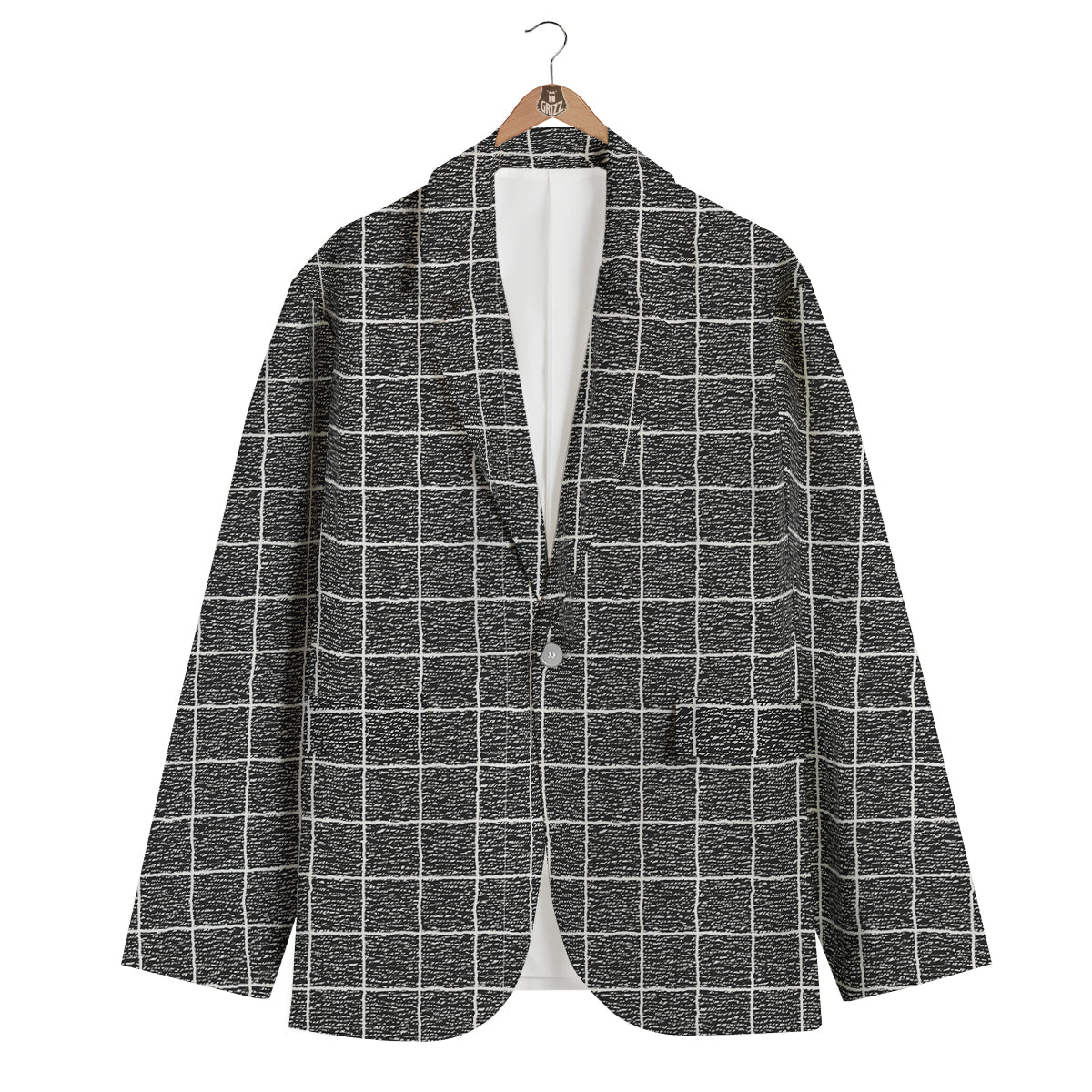 Windowpane Noisy Print Pattern Men's Blazer-grizzshop