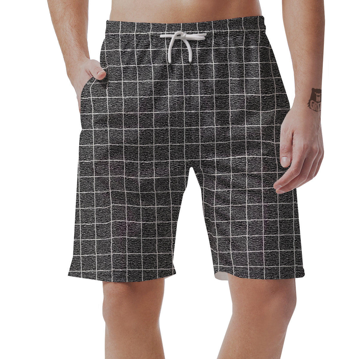 Windowpane Noisy Print Pattern Men's Shorts-grizzshop