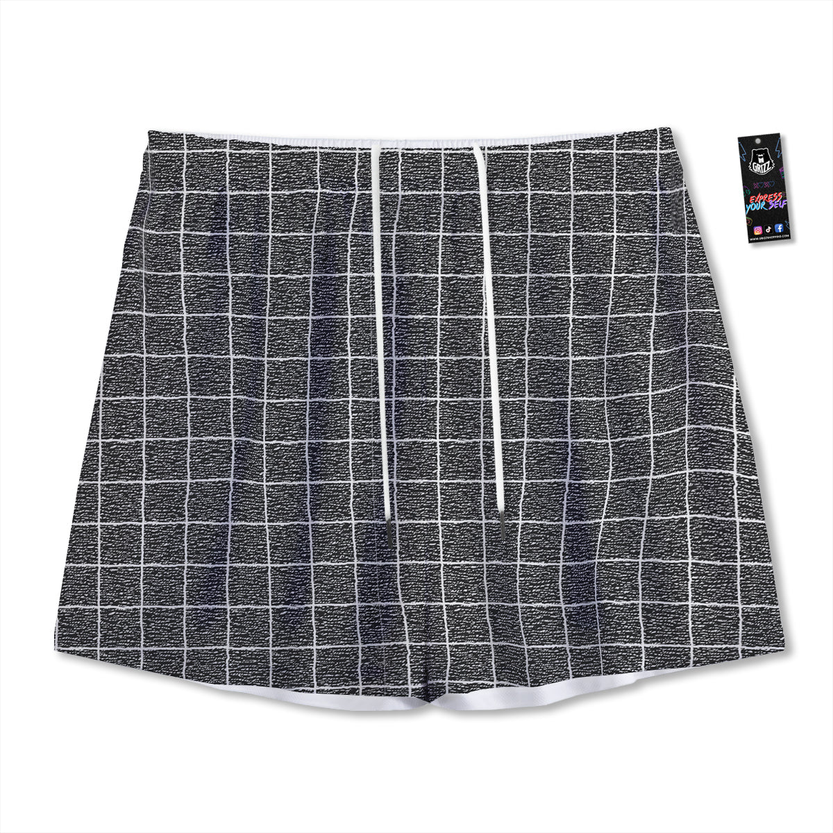 Windowpane Noisy Print Pattern Mesh Shorts-grizzshop