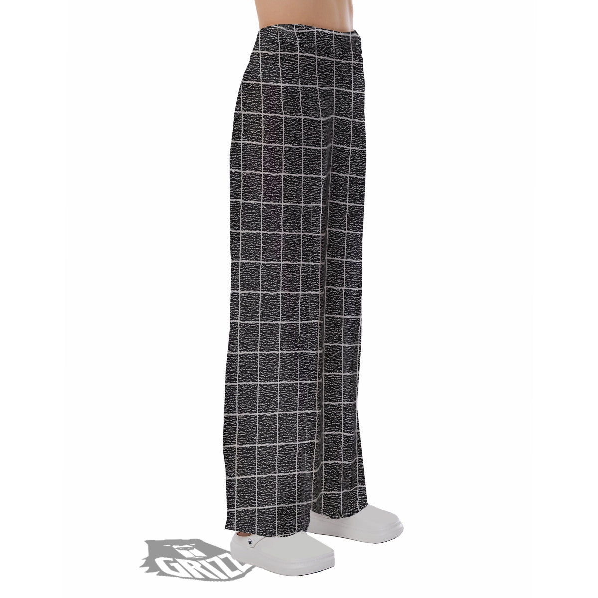 Windowpane Noisy Print Pattern Pajama Pants-grizzshop
