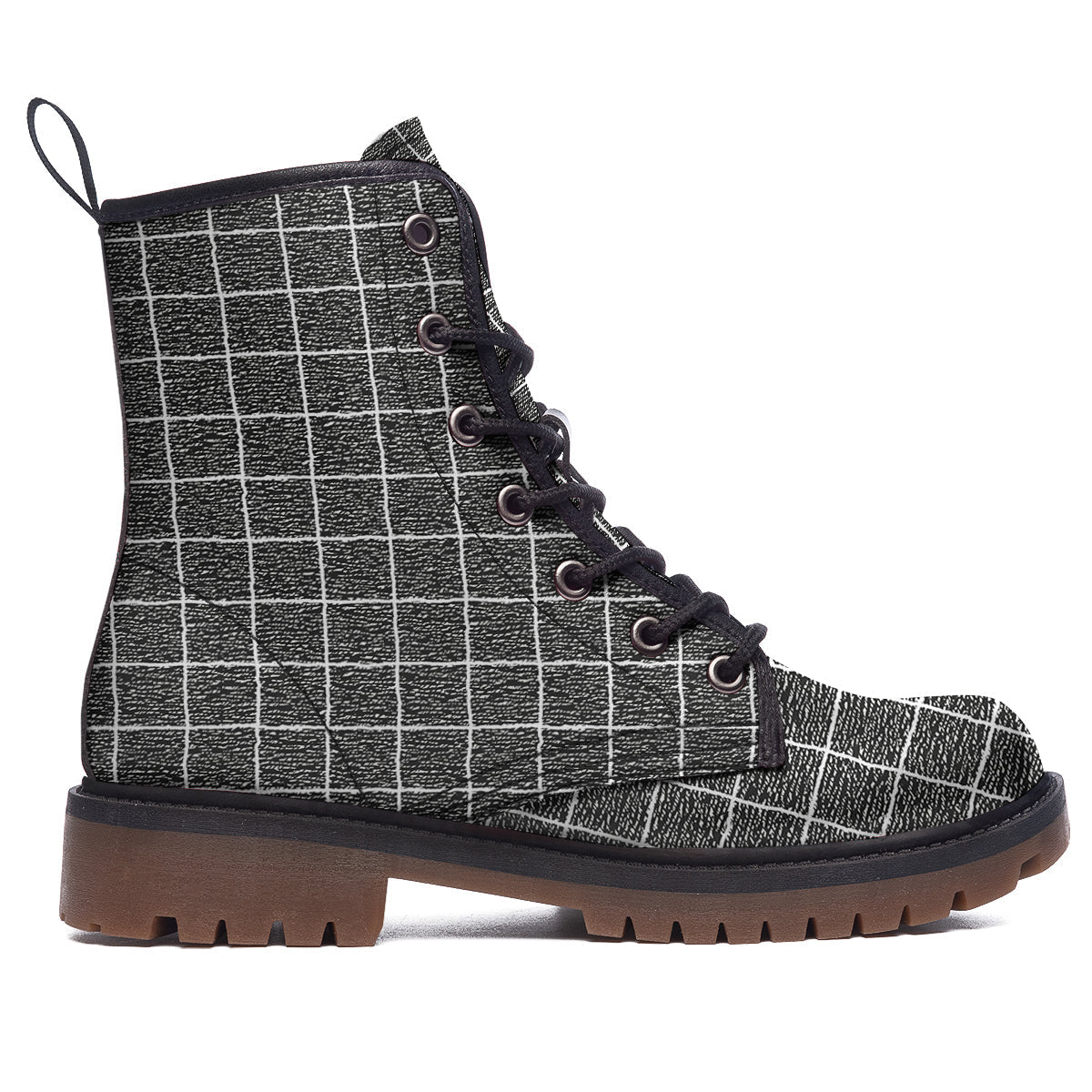 Windowpane Noisy Print Pattern Work Boots-grizzshop
