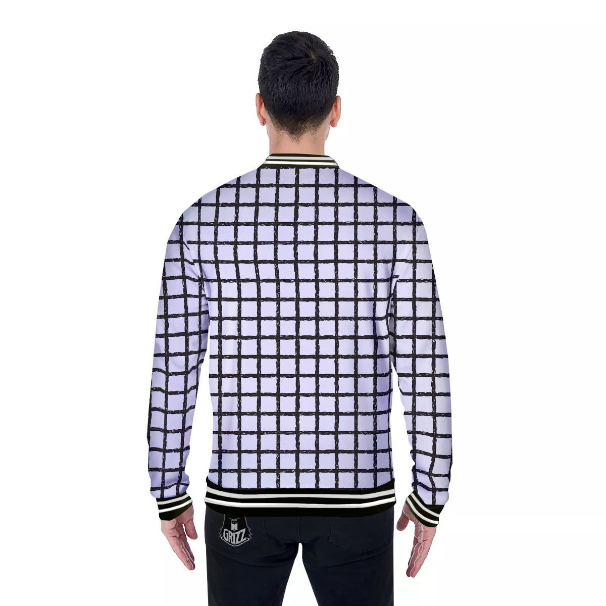 Windowpane White And Black Print Pattern Baseball Jacket-grizzshop