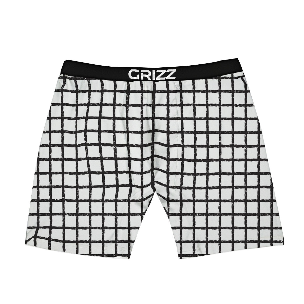 Windowpane White And Black Print Pattern Boxer Briefs-grizzshop