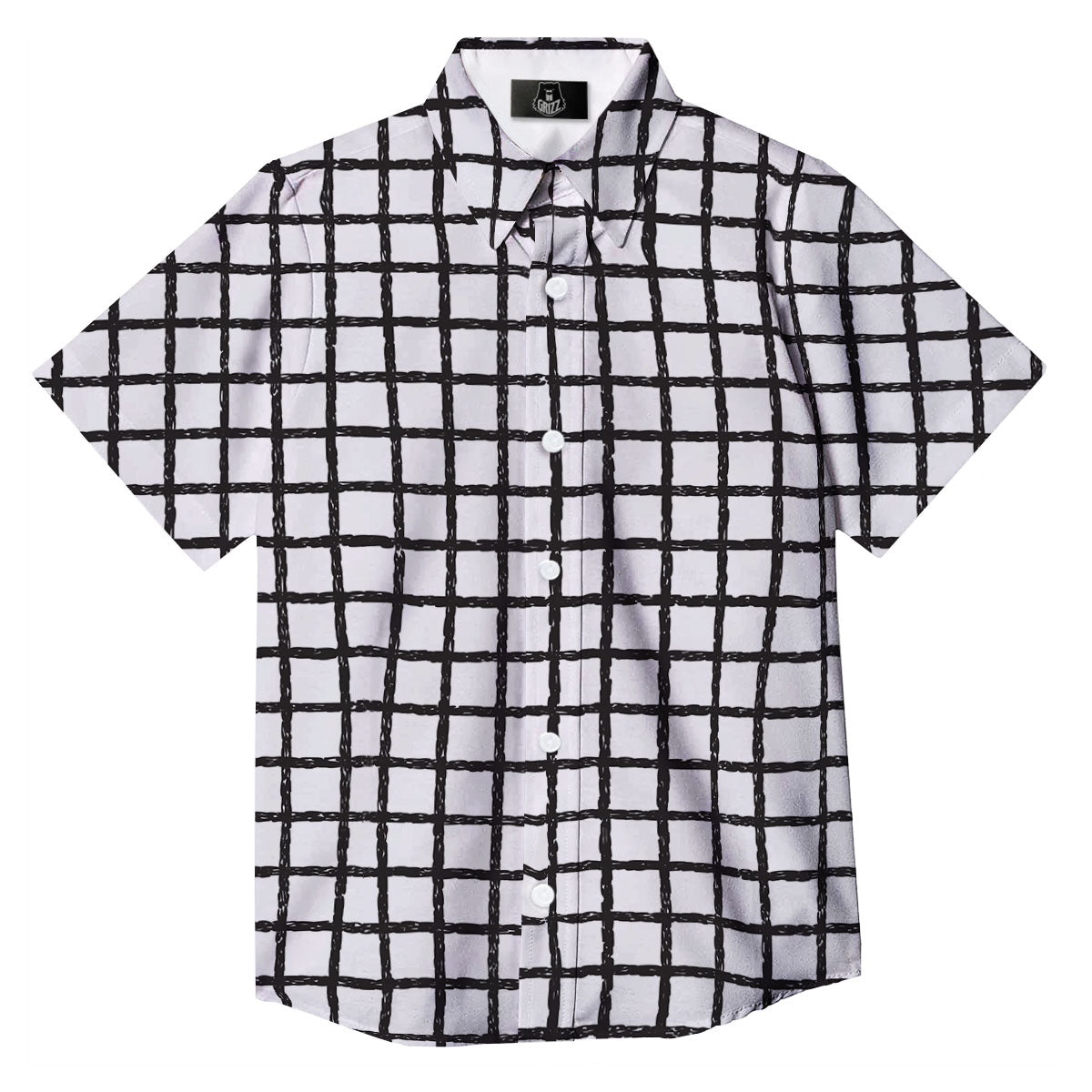 Windowpane White And Black Print Pattern Button Up Shirt-grizzshop