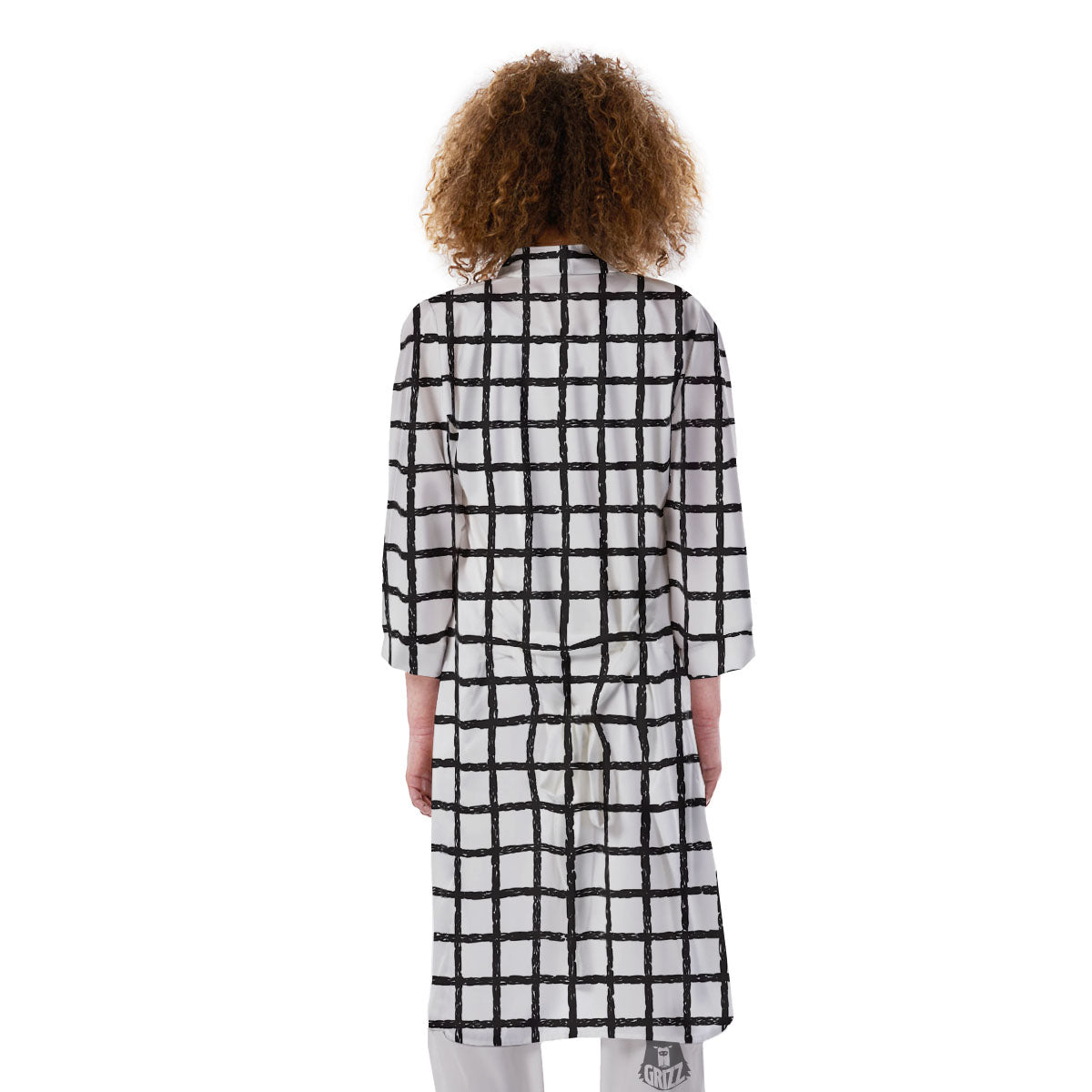 Windowpane White And Black Print Pattern Kimono-grizzshop