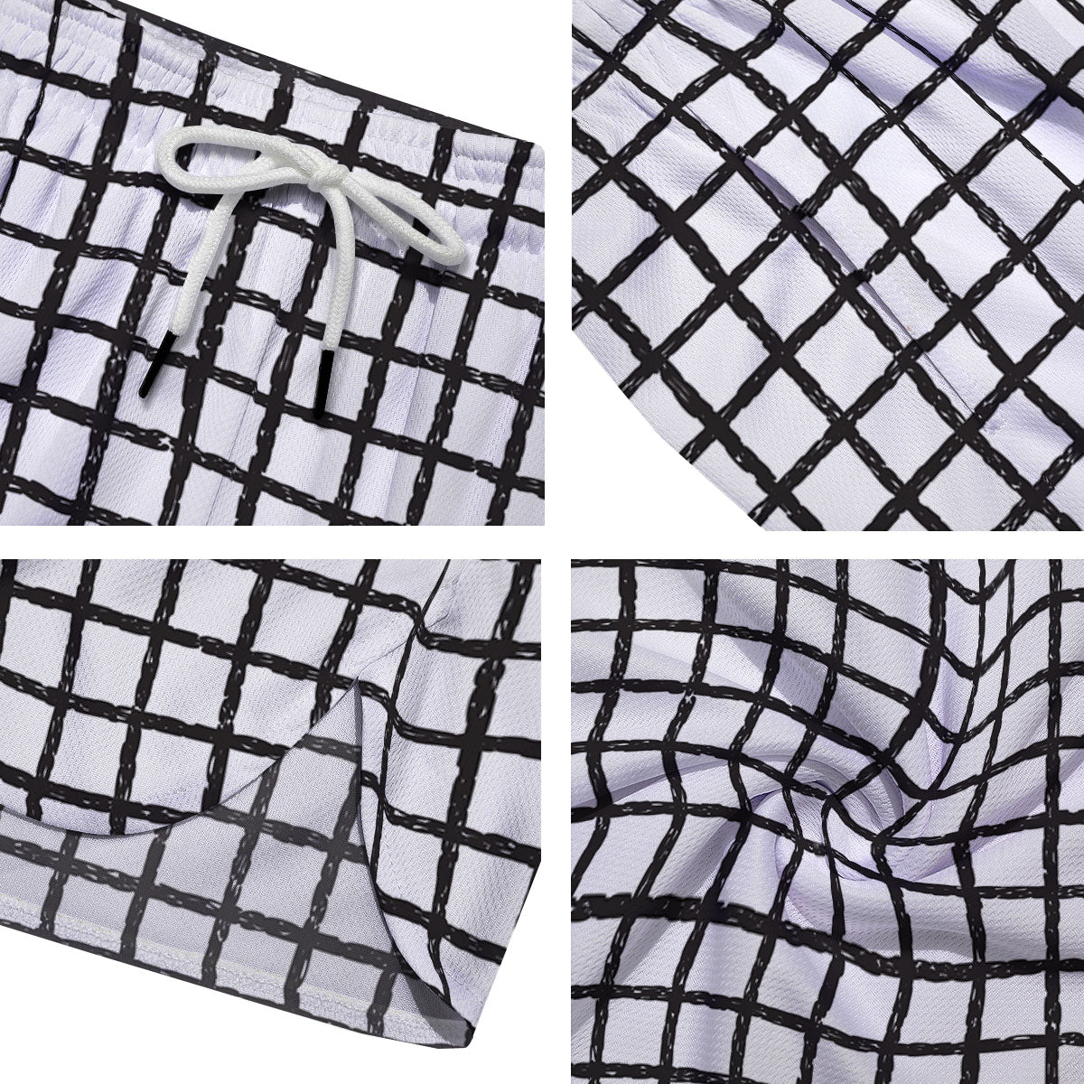 Windowpane White And Black Print Pattern Men's Running Shorts-grizzshop