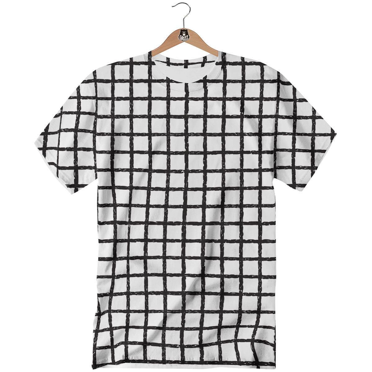 Windowpane White And Black Print Pattern T-Shirt-grizzshop