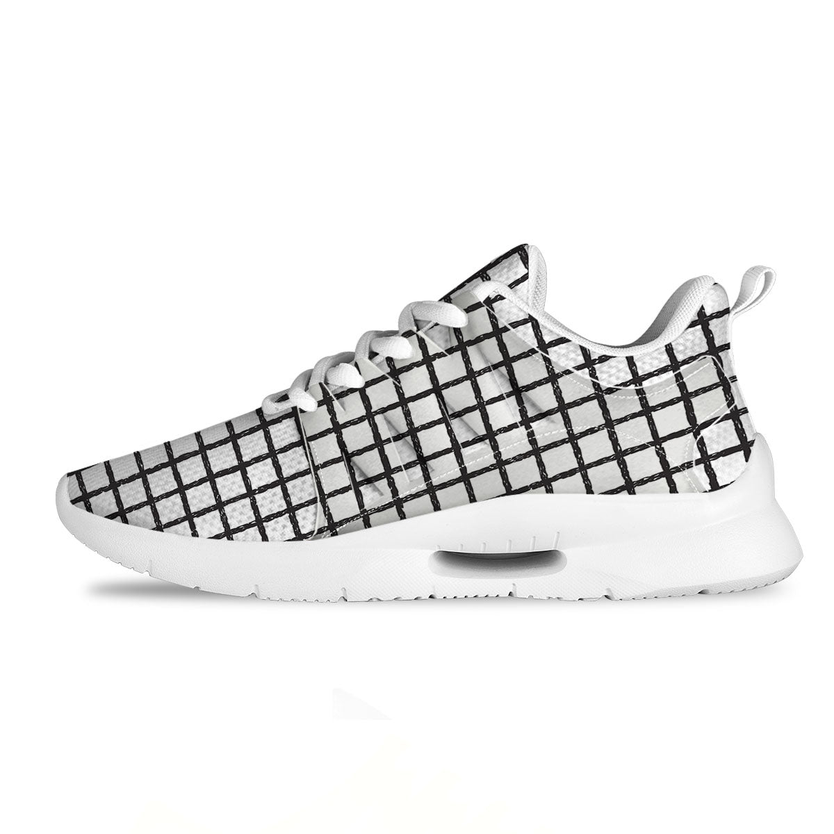 Windowpane White And Black Print Pattern Tennis Shoes-grizzshop
