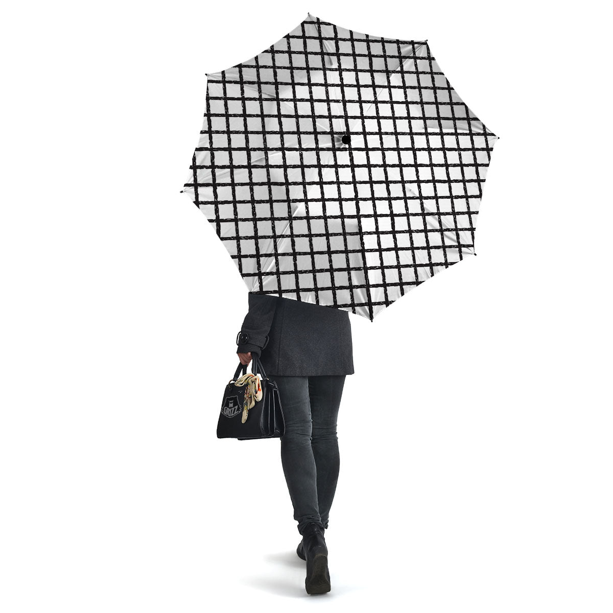 Windowpane White And Black Print Pattern Umbrella-grizzshop