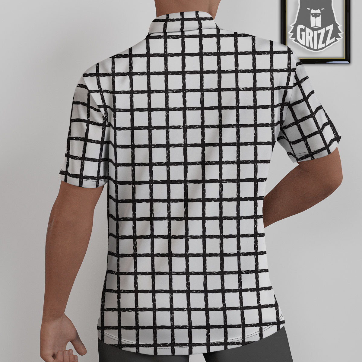Windowpane White And Black Print Pattern Untucked Shirts-grizzshop
